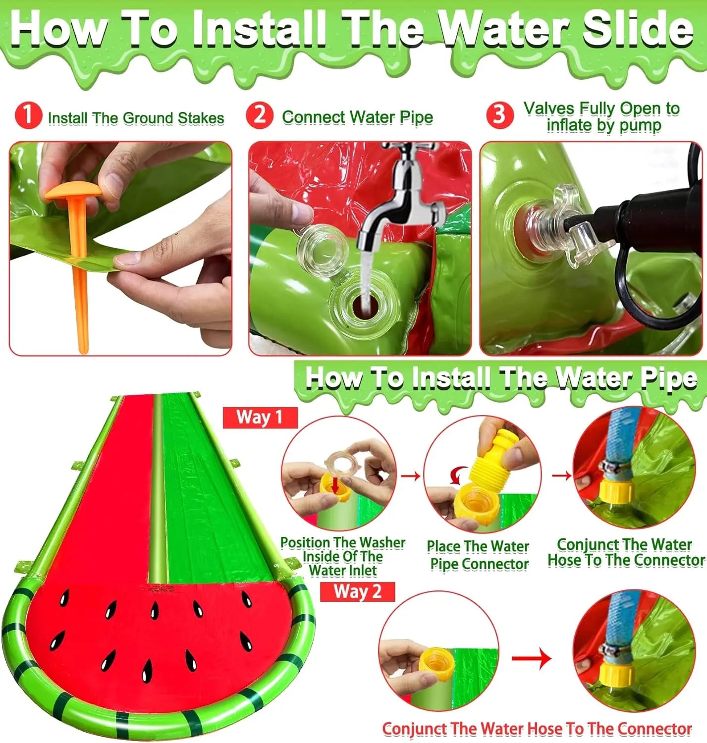 Watermelon Lawn Water Slide With Bodyboards For Kids And Adults