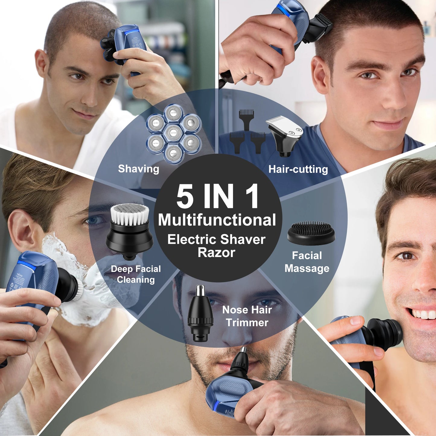 Sejoy 6-in-1 Electric Head Shaver With Nose Hair Trimmer