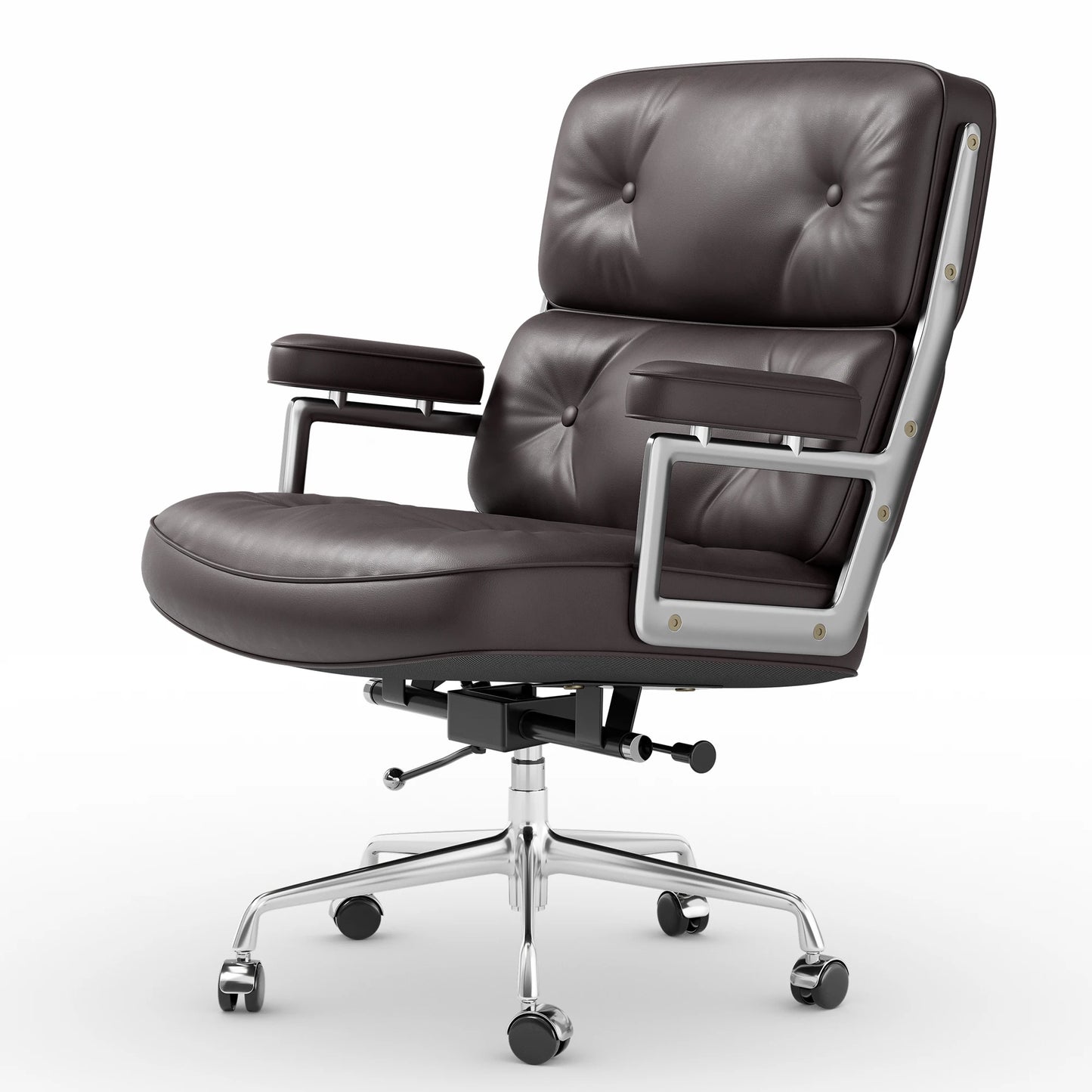 Furgle Genuine Leather Office Chair With Aluminum Arms And Wheels