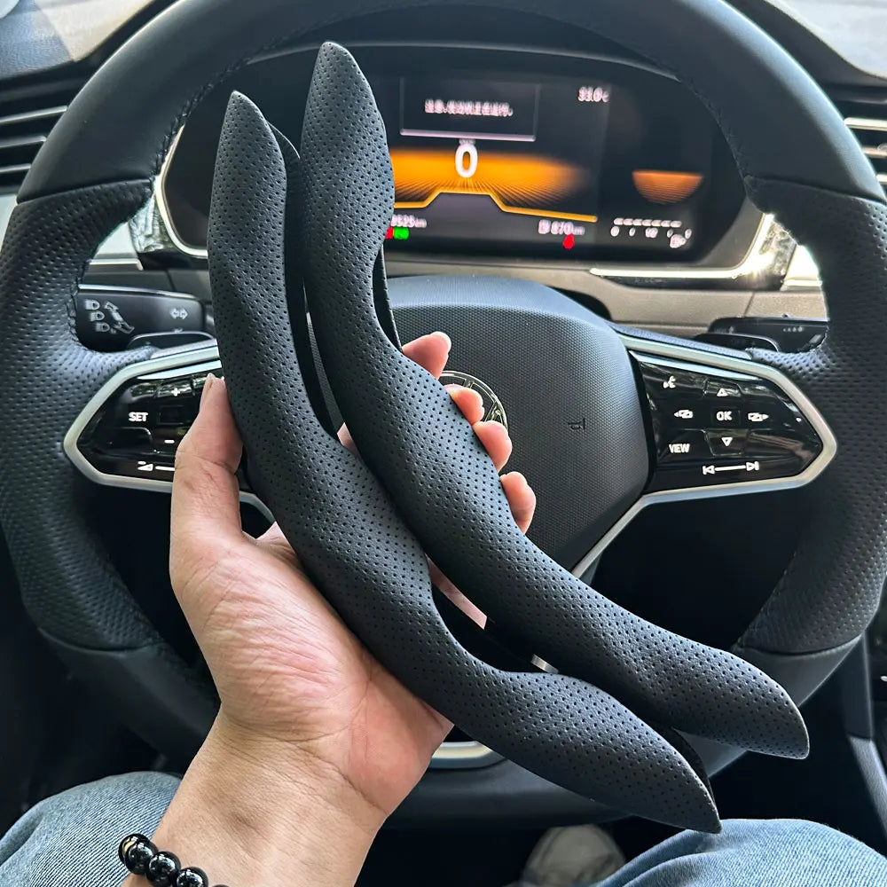 D Shaped Leather Steering Wheel Cover Anti Slip Ventilated Car Accessory