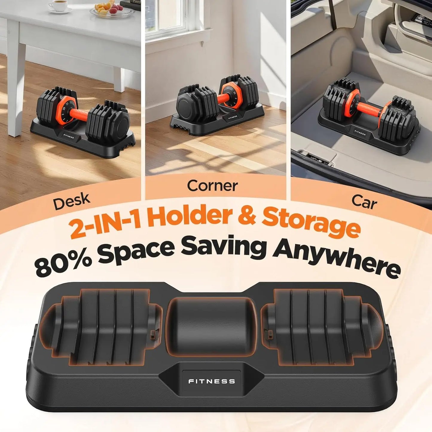 FED Fitness Adjustable Dumbbell Set With Storage Box And Non Slip Grip