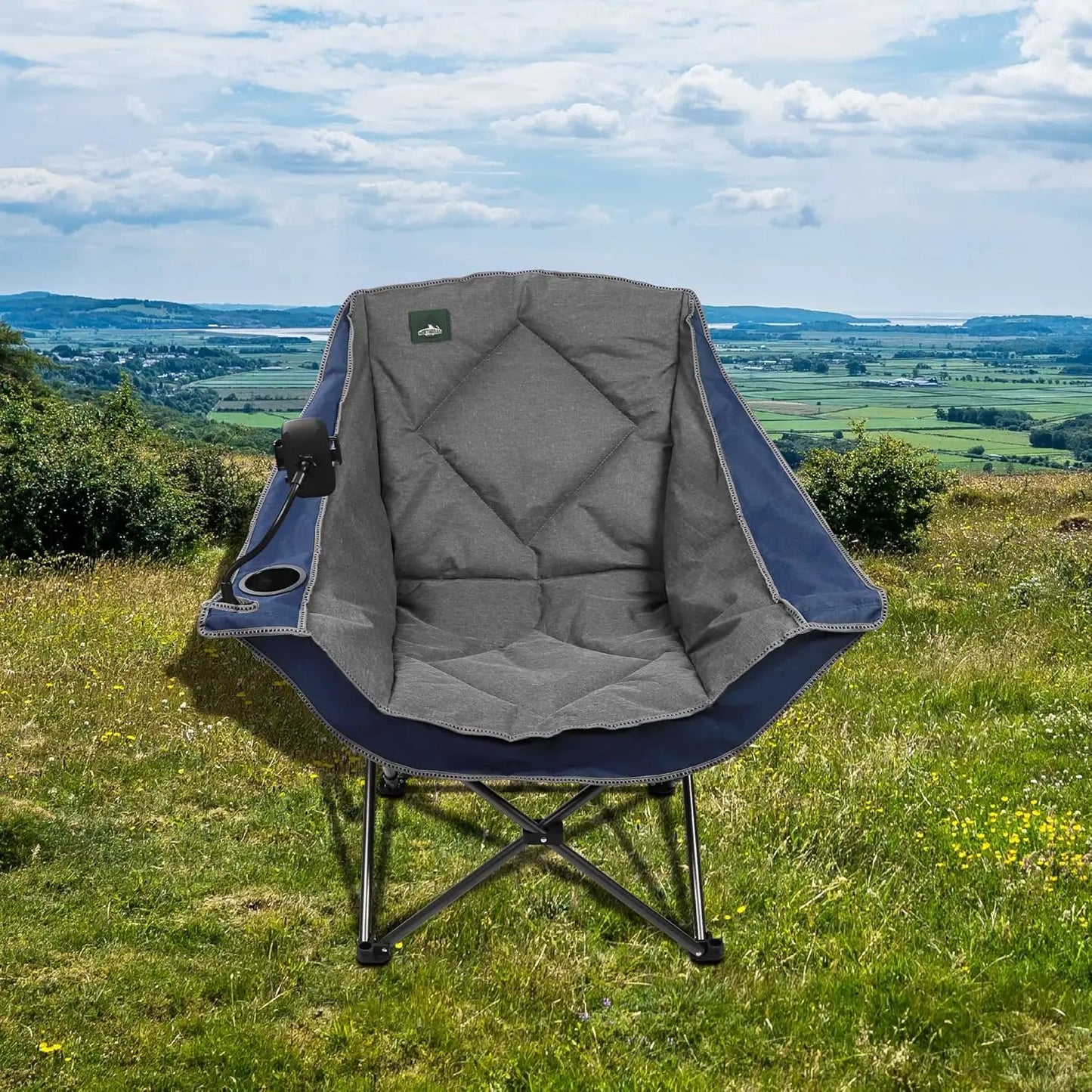Oversized Foldable Camping Chair With Cup Holder And Phone Holder