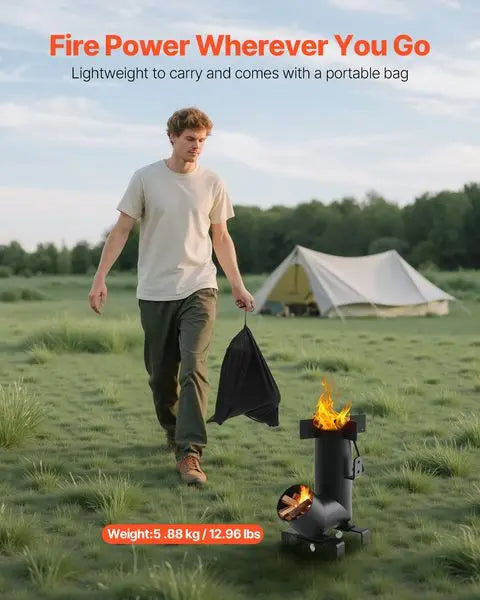 None Camping Rocket Stove Portable Wood Burning Stove Carry Bag