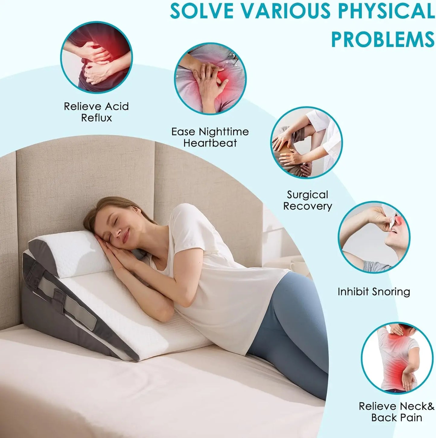 Adjustable Memory Foam Wedge Pillow Set for Surgery Reflux Relief