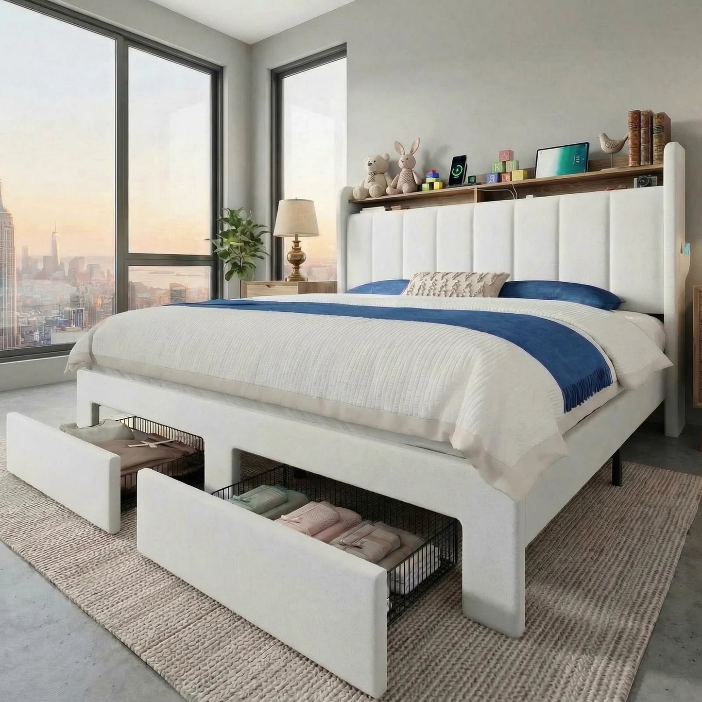 HOOMIC Bed Frame With Storage Drawers LED Lights Charging Station