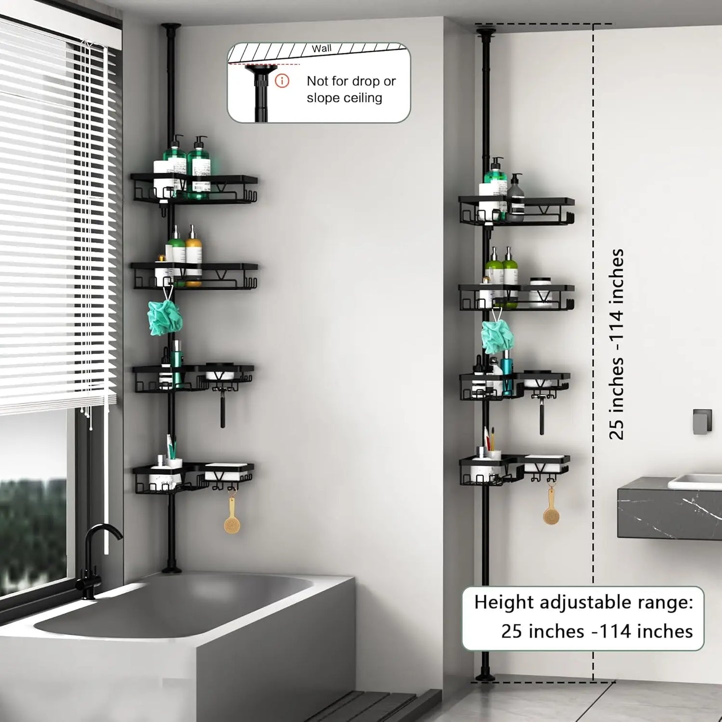 Stainless Steel 4-Tier Shower Caddy Tension Pole Rustproof