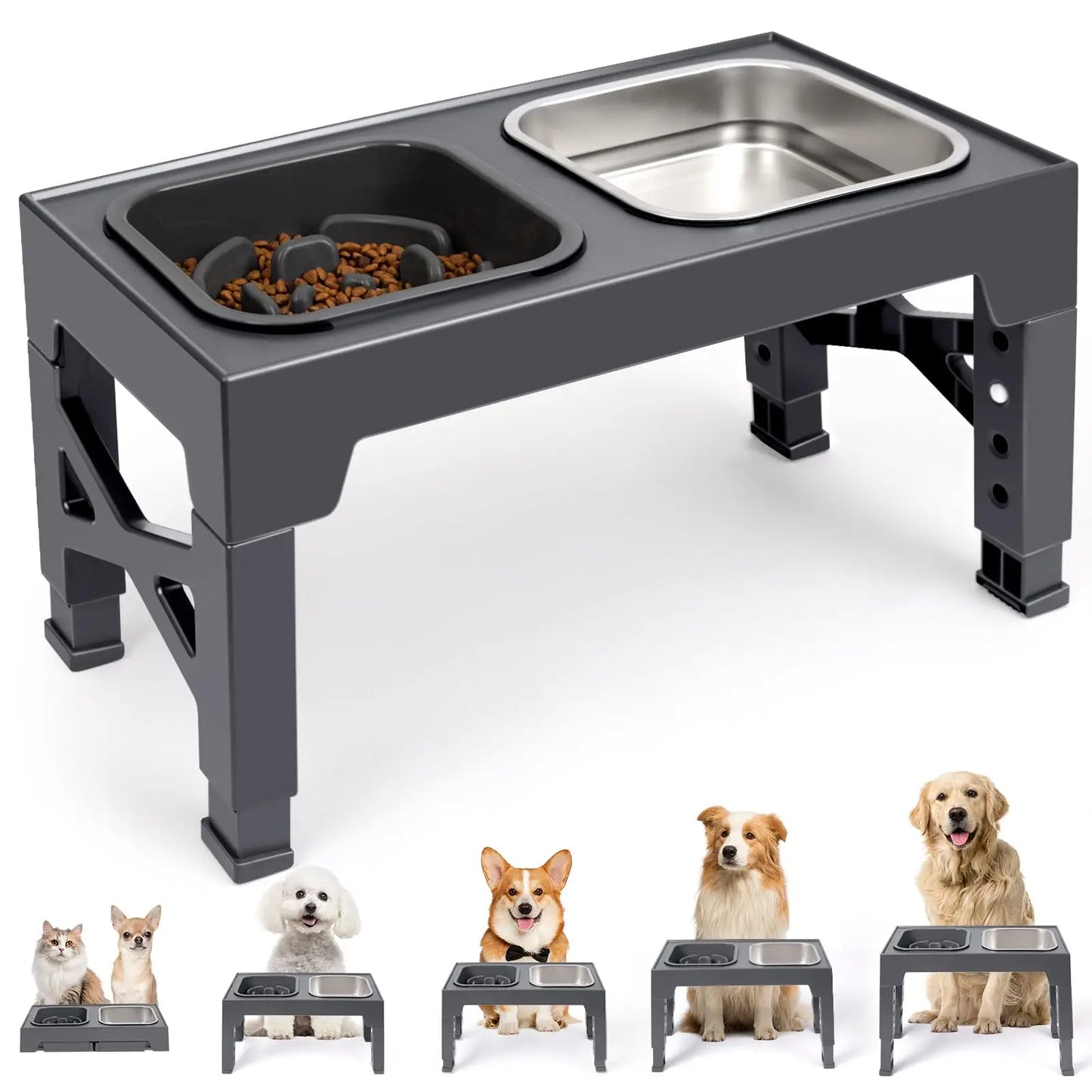 Elevated Slow Feeder Dog Bowls With Foldable Stand Non Slip