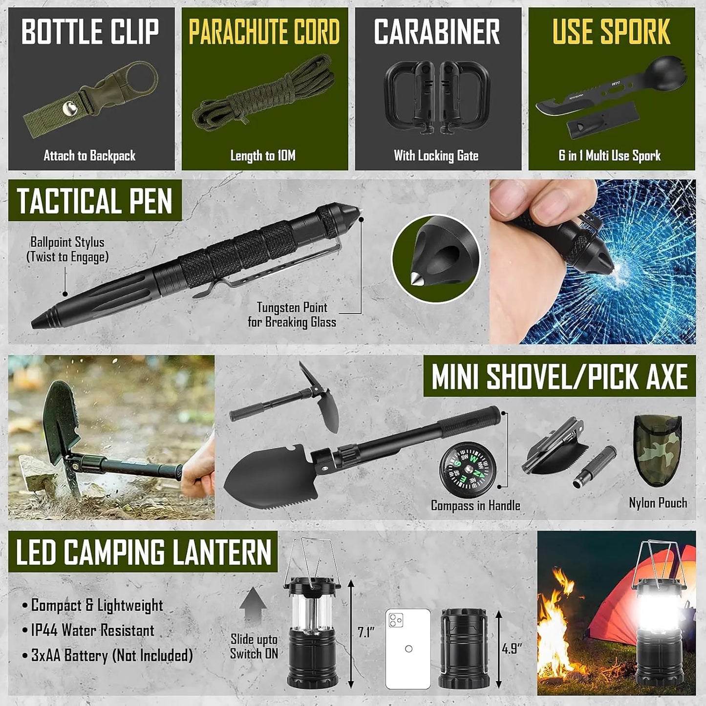 Emergency Survival Kit With First Aid Headlamp Axe And Bag
