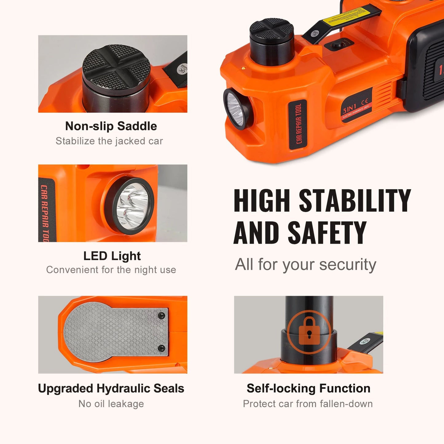 SucceBuy 5 Ton Electric Hydraulic Car Jack With Built In Inflatable Pump LED