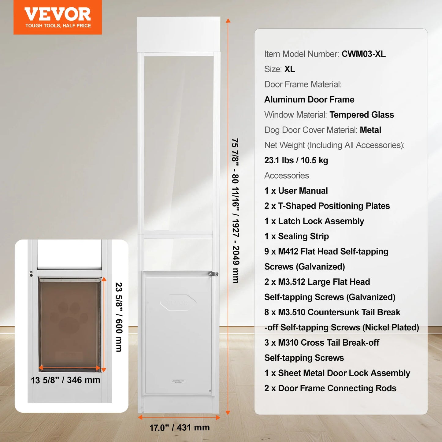 SucceBuy Adjustable Height Dog Door Sliding Glass Door