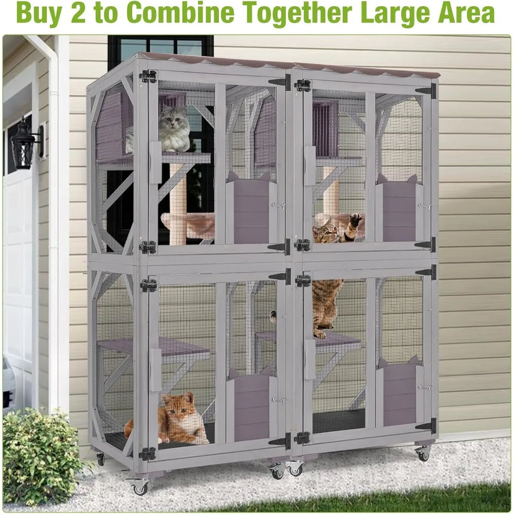 GUTINNEEN Catio Outdoor Cat Enclosure On Wheels With Scratching Post