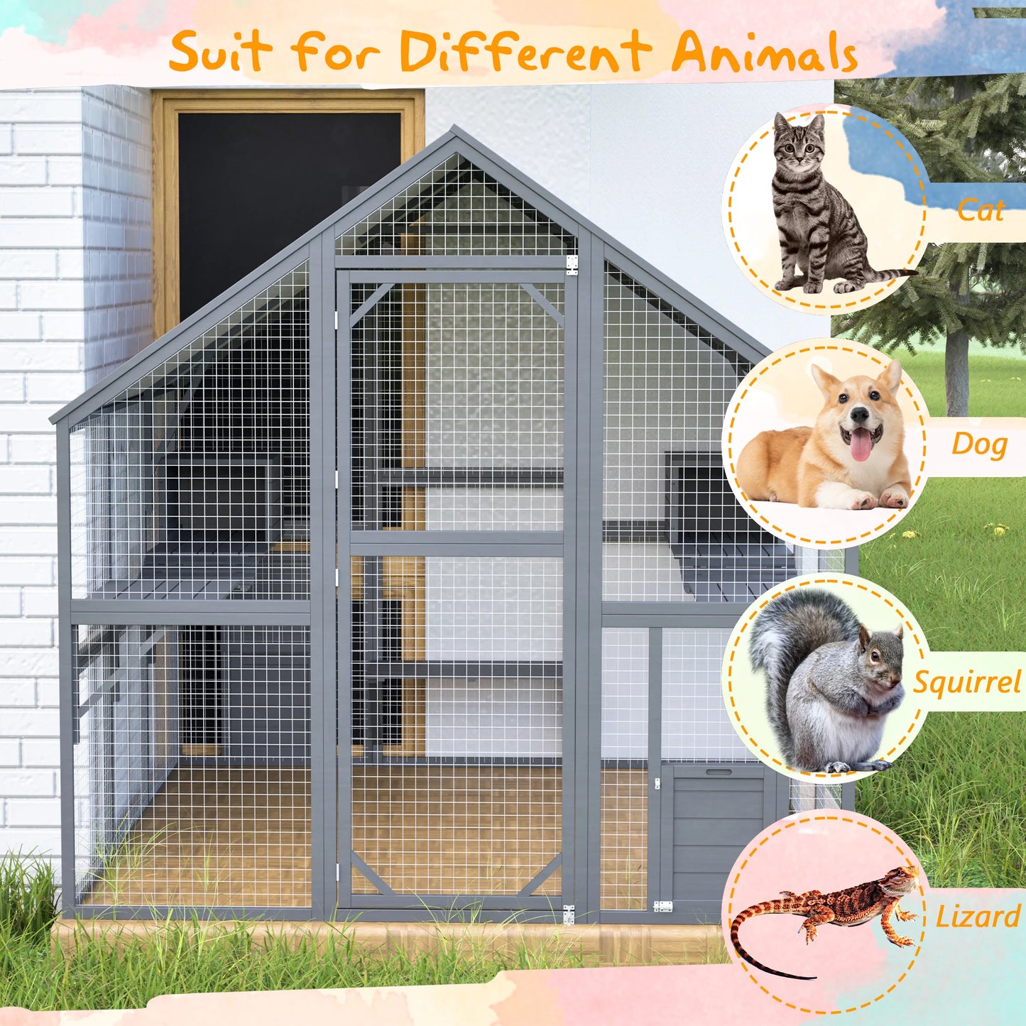 Large Outdoor Cat House And Wooden Cat Run Enclosure