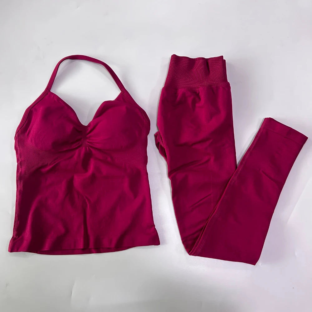 No Logo Seamless Gym Set Women High Waist Tank Tops
