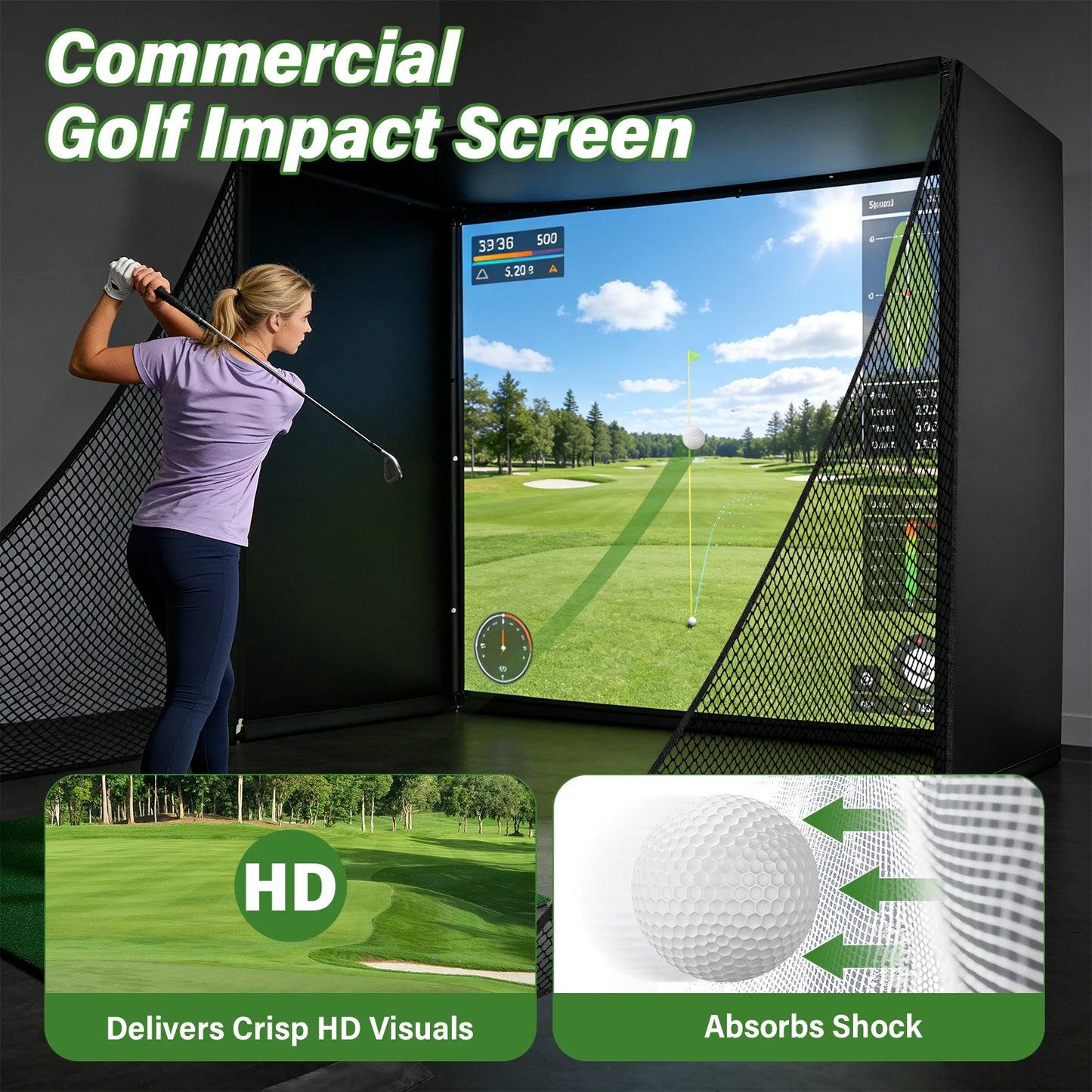 Golf Simulator Net With HD Screen And Heavy Duty Frame