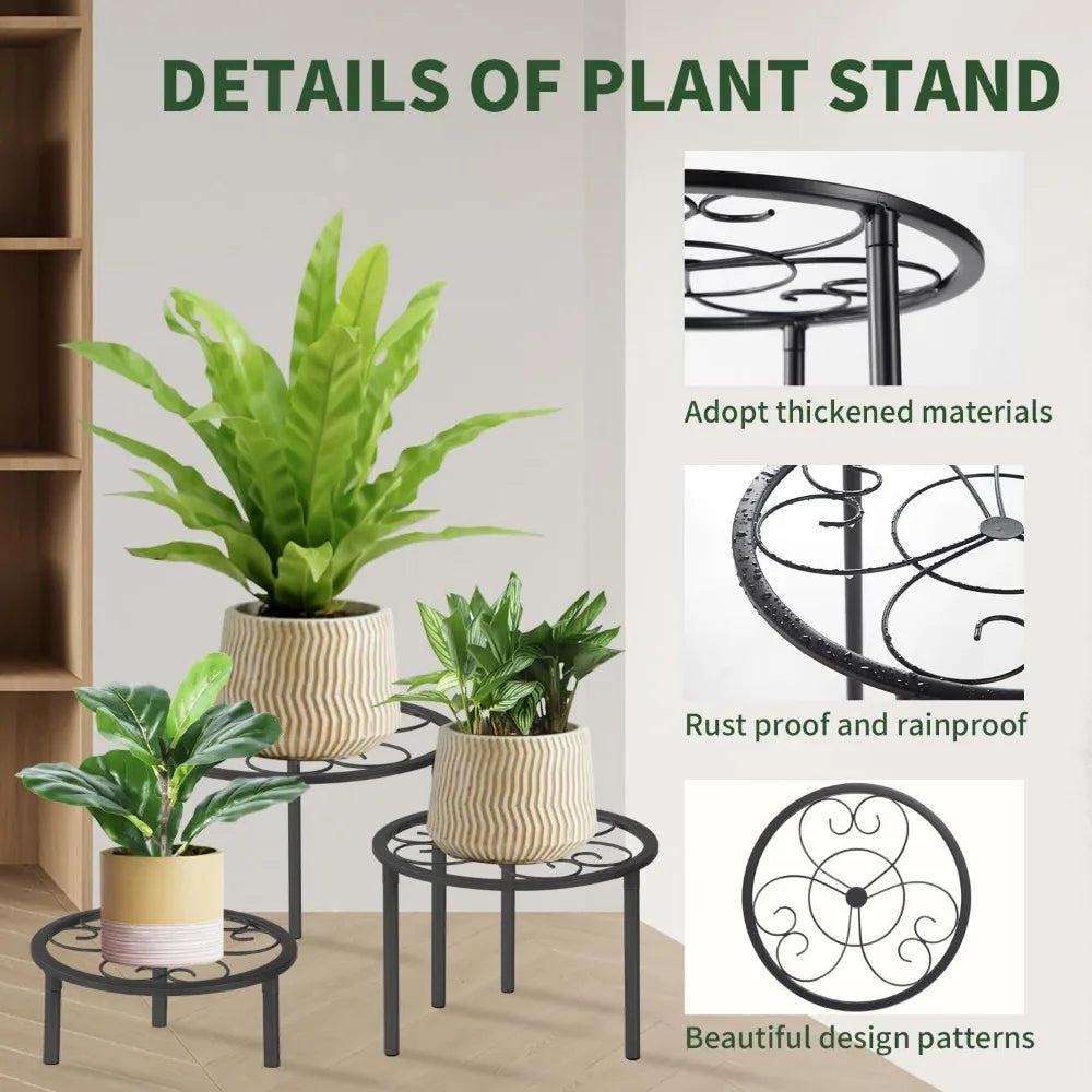 Metal Plant Stand Set of Five Heavy Duty Indoor Outdoor Black Display Racks Various Sizes