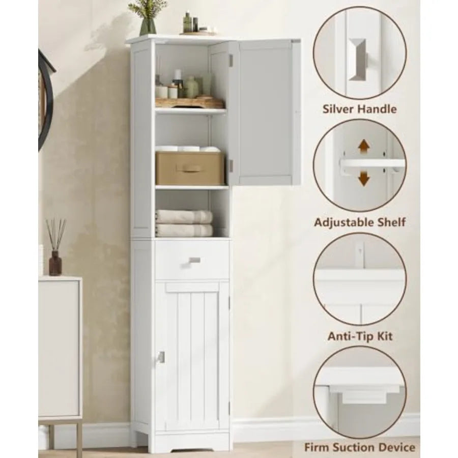 Tall Bathroom Storage Cabinet With Adjustable Shelves And Anti-Tip Design
