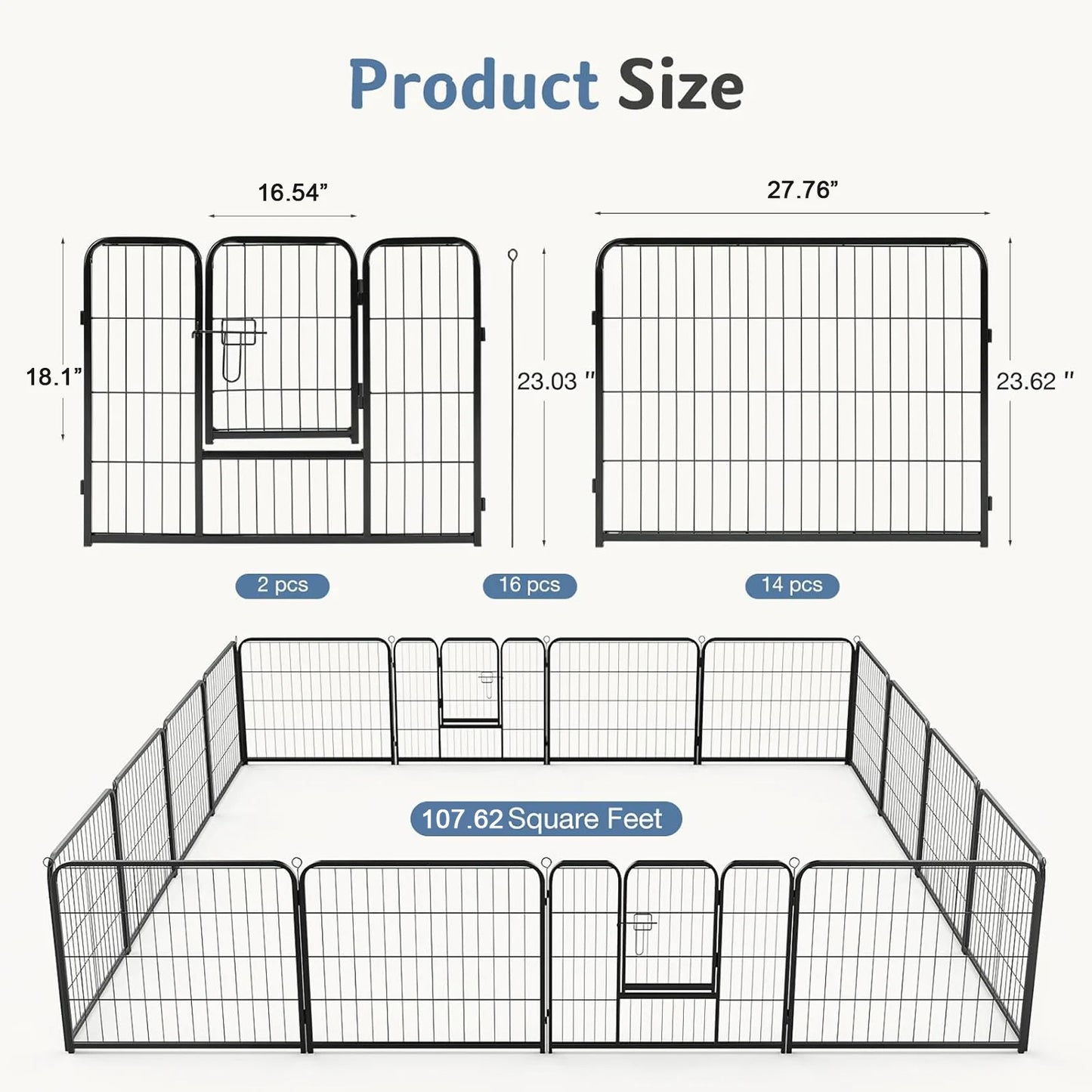 JHK 16 Panel Dog Playpen Metal Fence For Indoor Outdoor