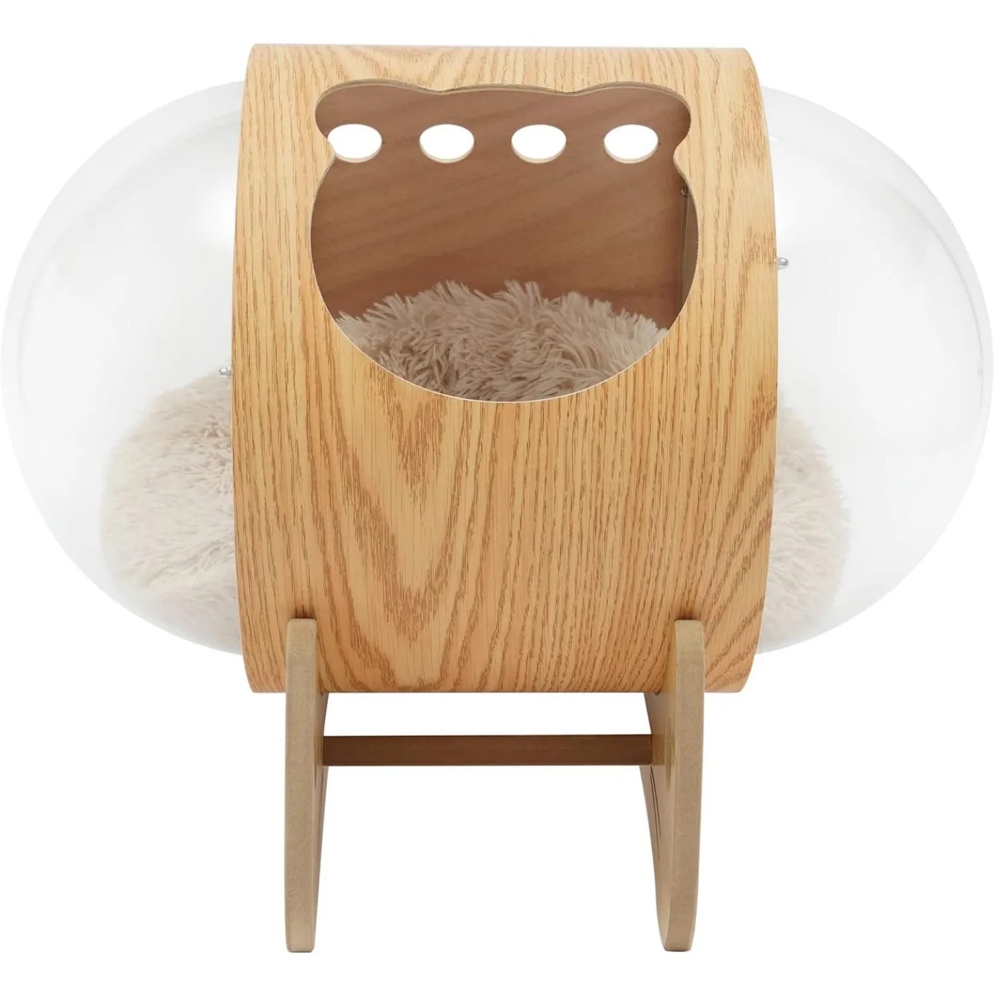 Cat Pod Bed With Wooden Frame And Clear Acrylic Dome For Ventilation