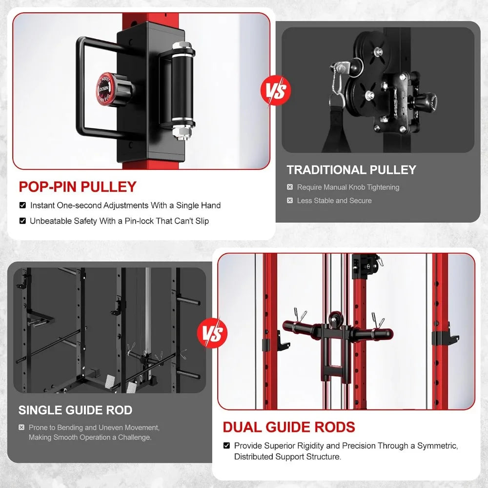 Squat Rack For Home Gym 2000LBS Capacity With Adjustable Pulley