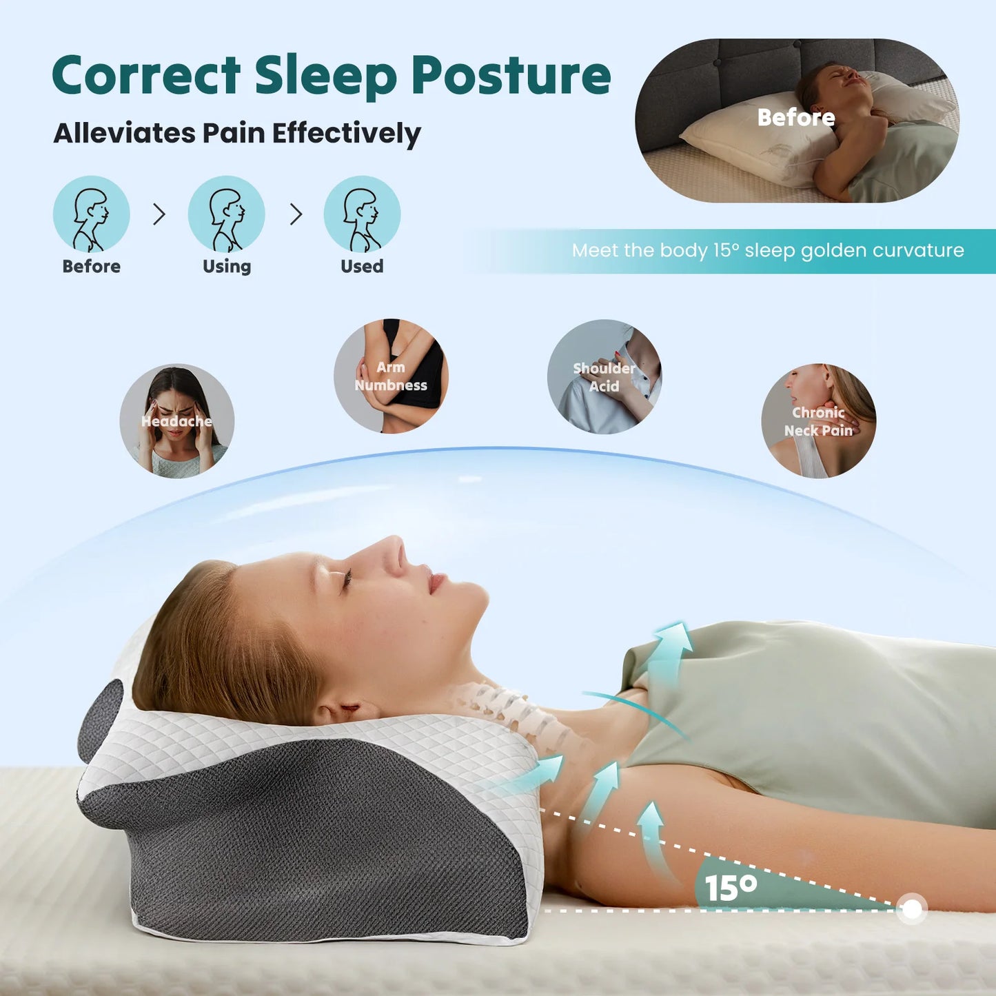 JHK Cervical Memory Foam Pillow With Cooling Pillowcase