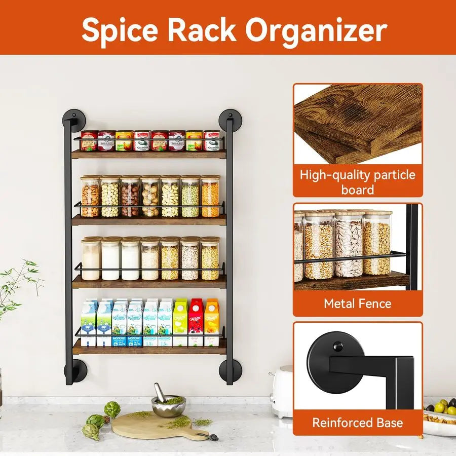 Spice Rack Wall Mount Organizer 4 Tier Kitchen Storage