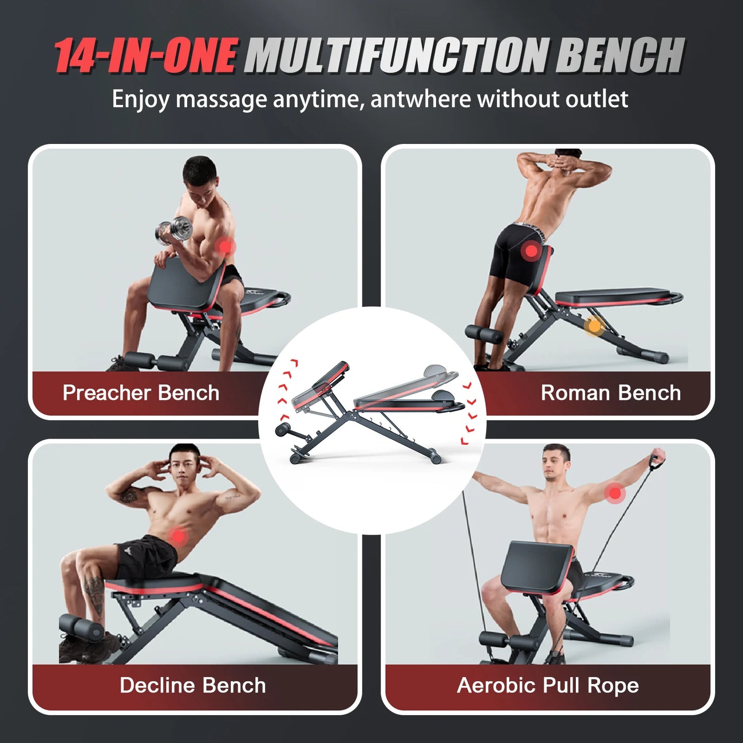 Foldable 14-In-1 Dumbbell Bench With Six Adjustable Levels For Full Body Workout
