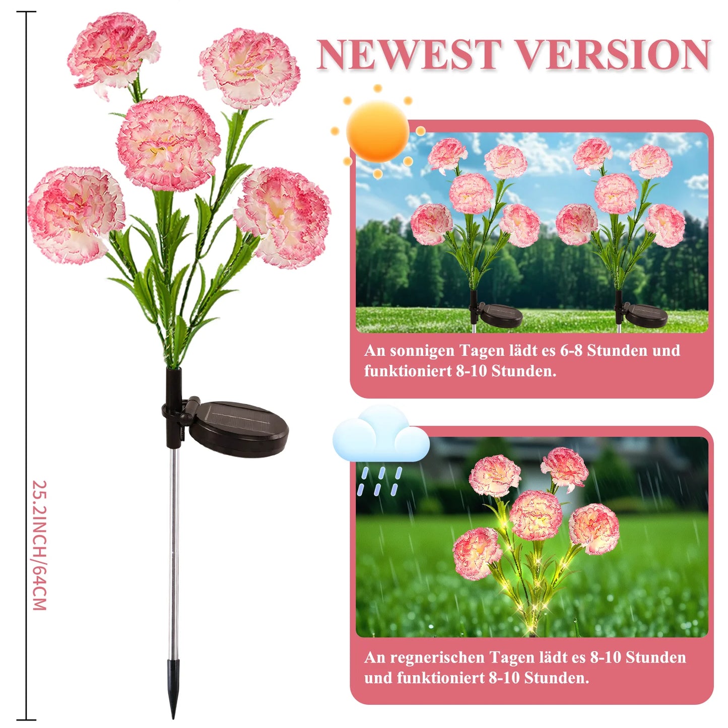 Waterproof LED Carnation Solar Lights For Outdoor Landscape Garden Decor
