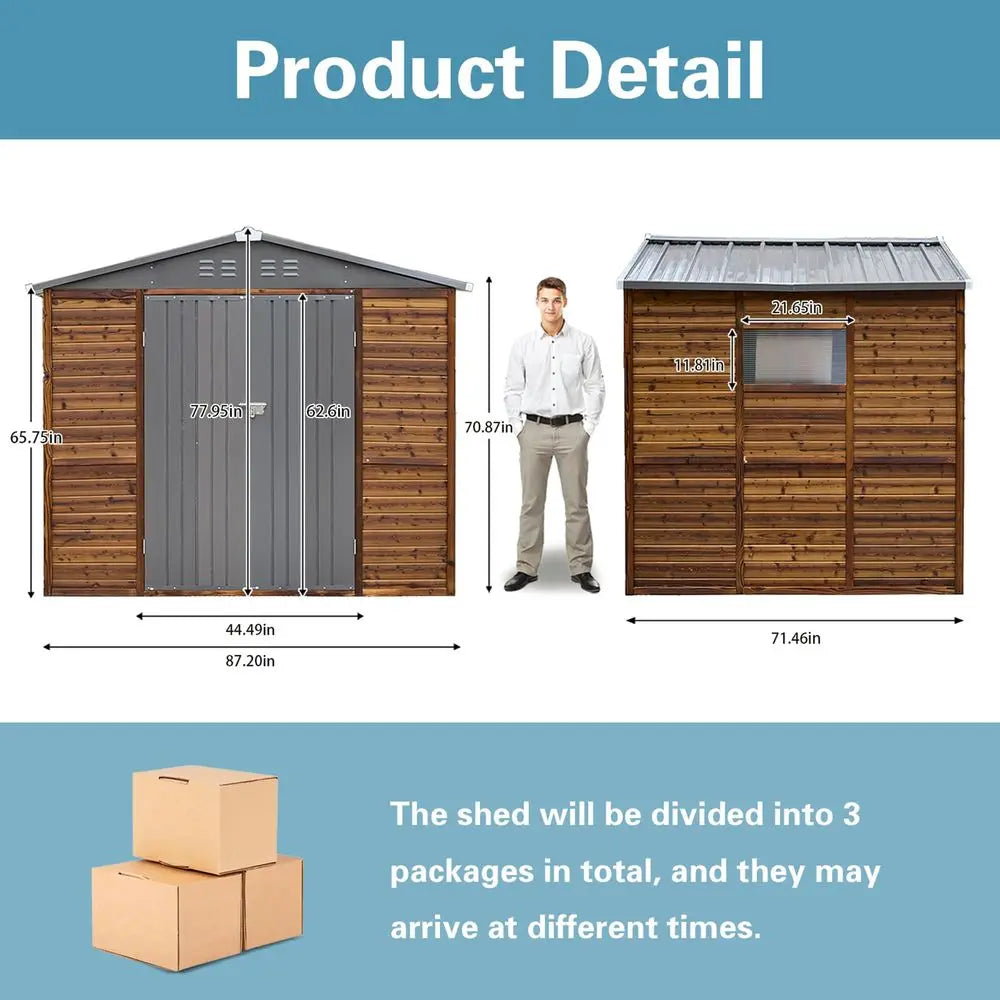 YTYIN Outdoor Storage Shed Iron Wood Cedar Panels Metal Roof