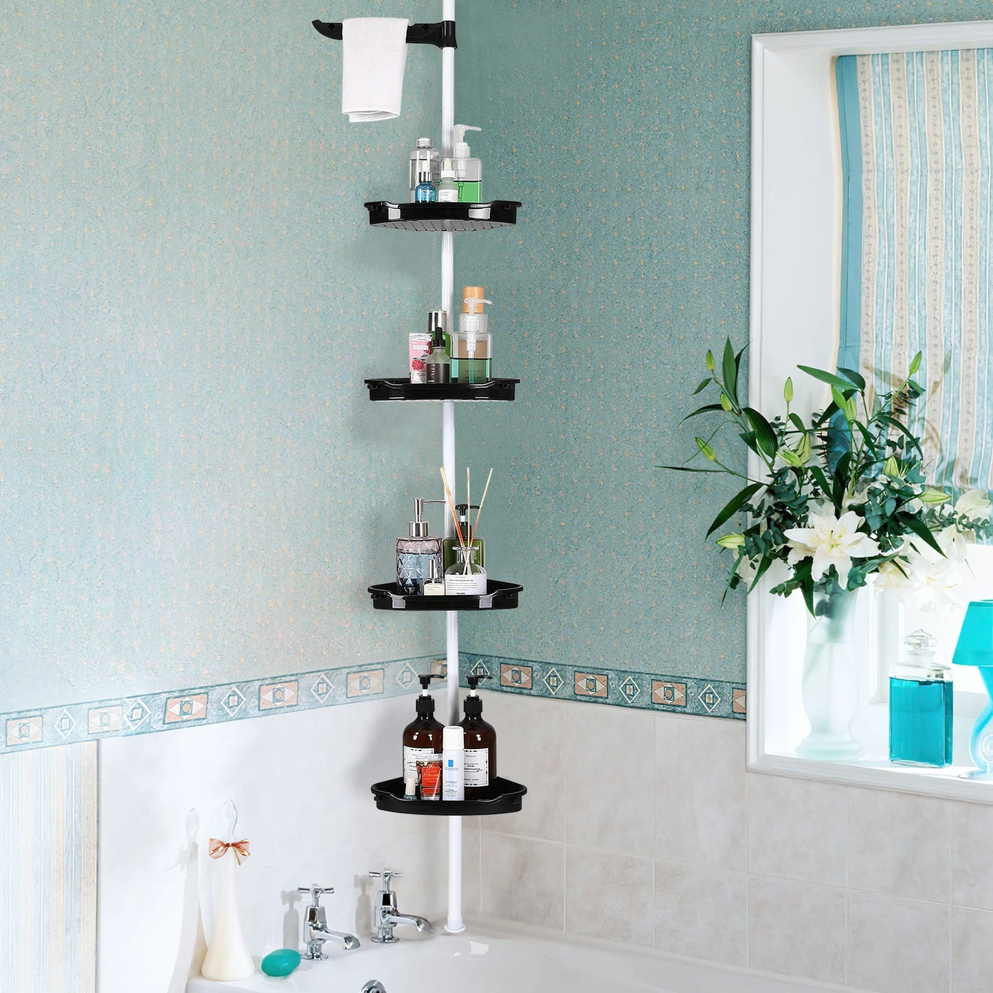 HiMISS Corner Shower Caddy With Tension Pole 4-Tier Organizer