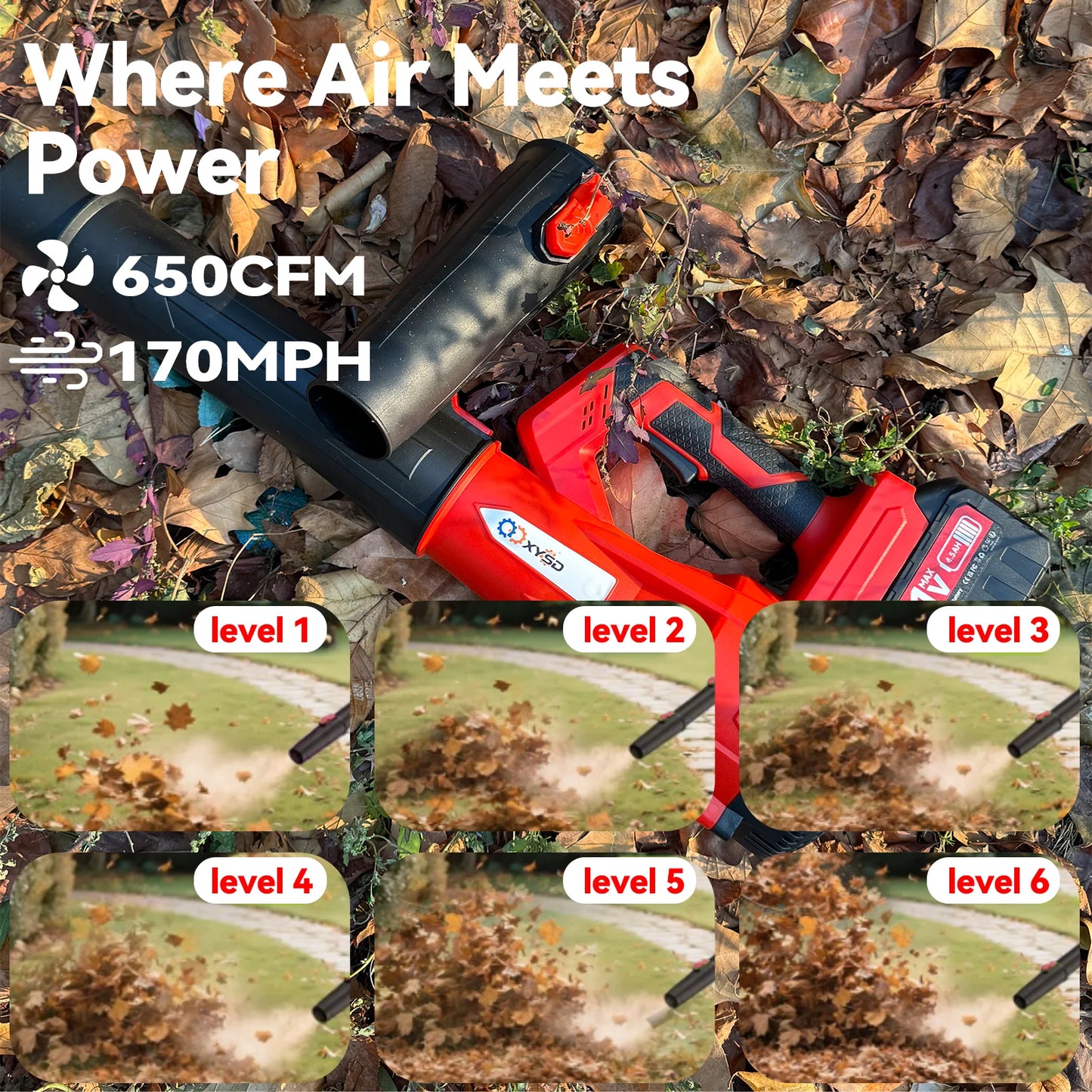 Cordless Leaf Blower 650 CFM With 21V 4.5Ah Battery