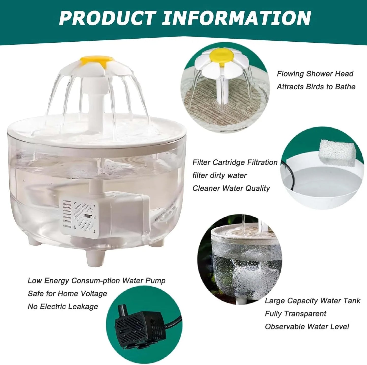 Automatic Pet Water Fountain For Cats And Dogs, Large Capacity, USB Powered