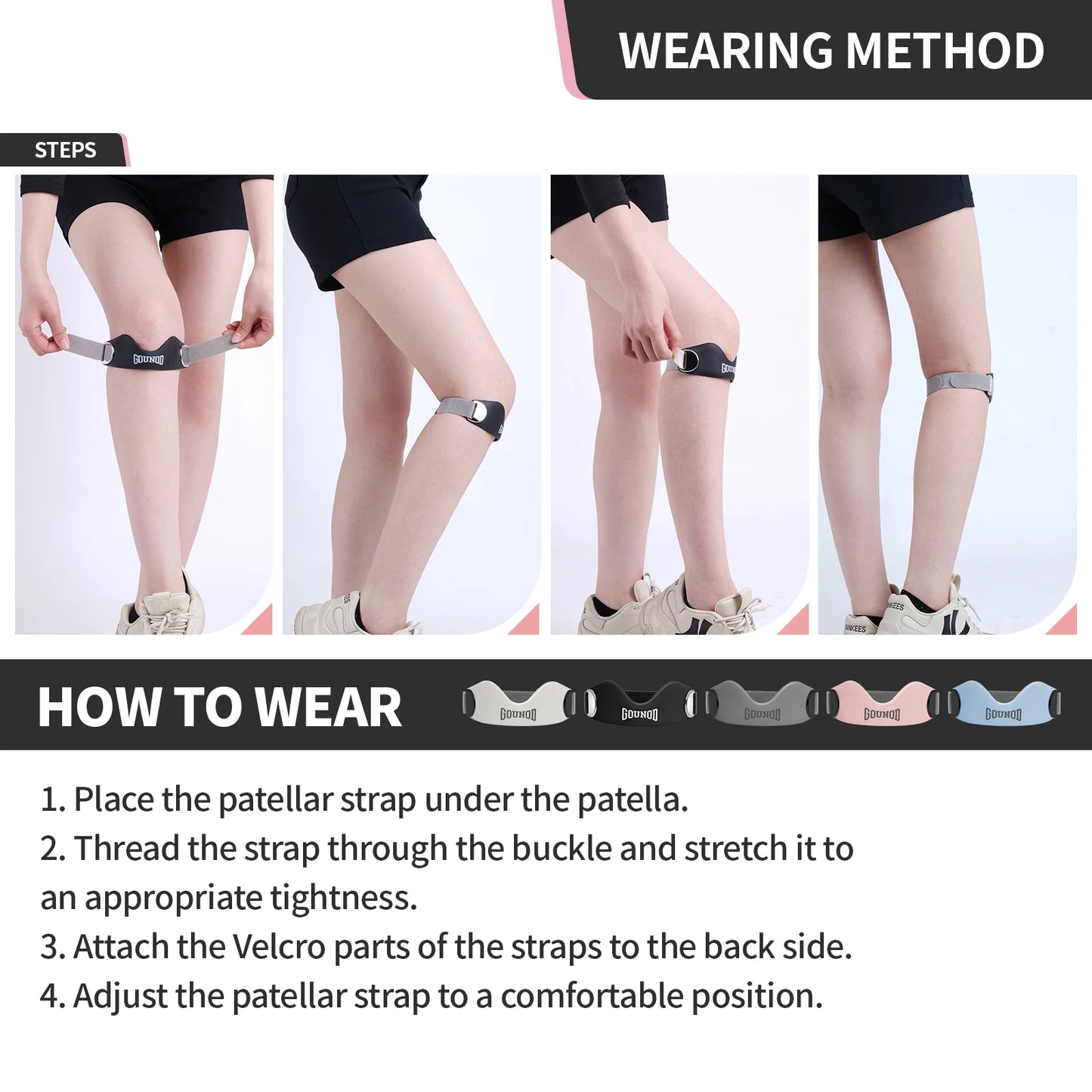 GOUNOD Silicone Patellar Tendon Support Strap Non Slip Knee Pain