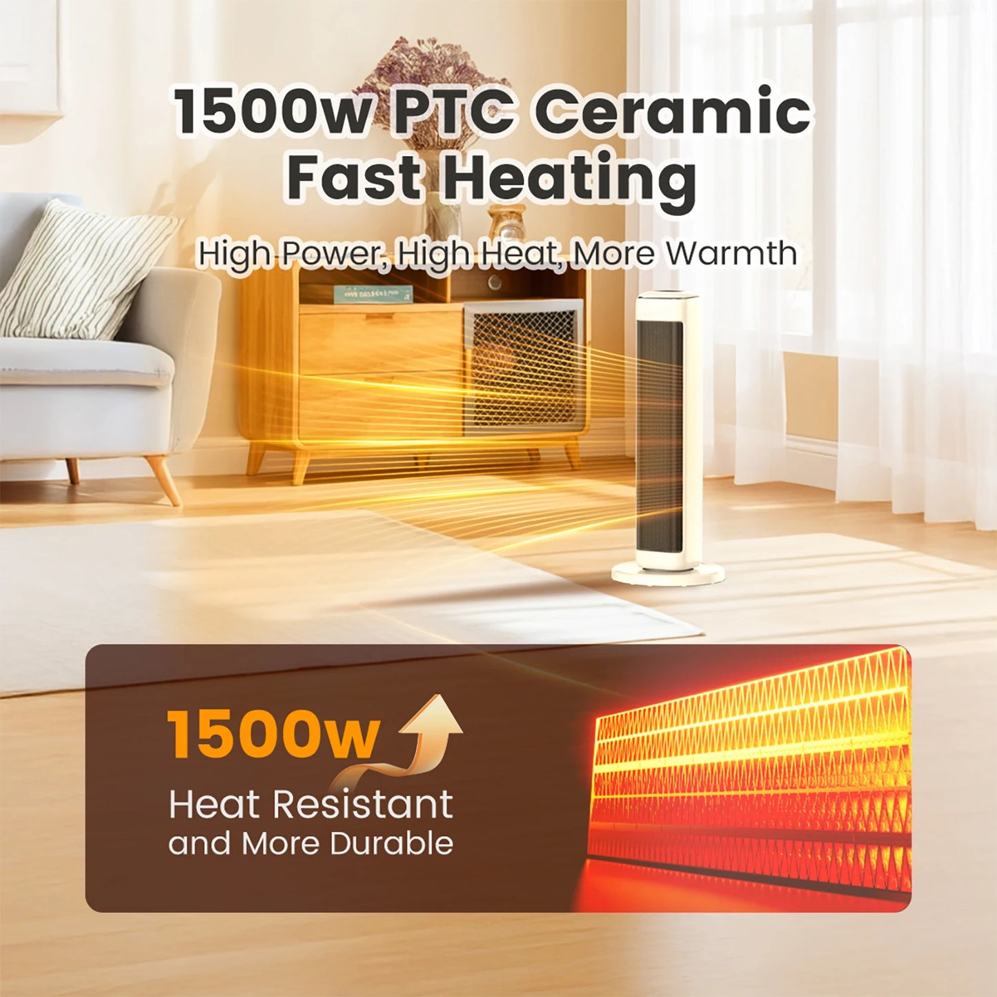 Airmate Ceramic Tower Space Heater With Thermostat For Indoor Use