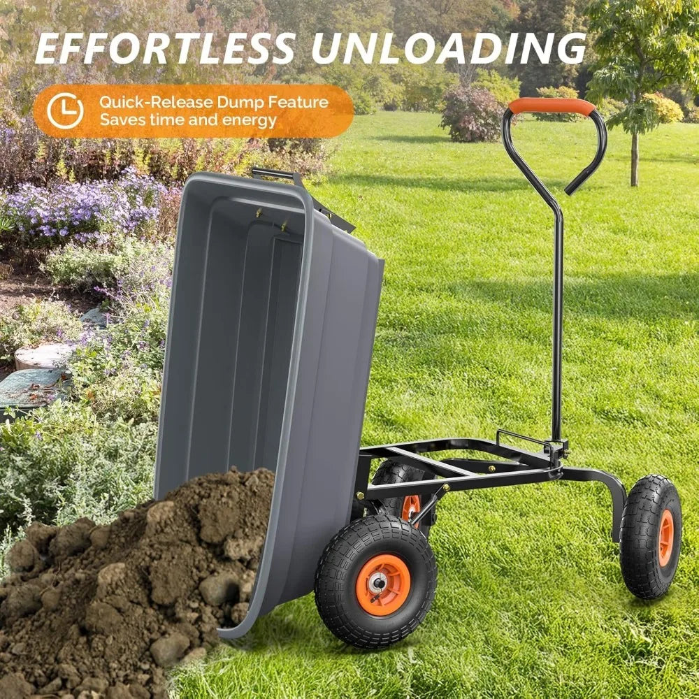 All-Terrain Dump Cart Wagon 600 Lbs Capacity With Quick-Release Dump