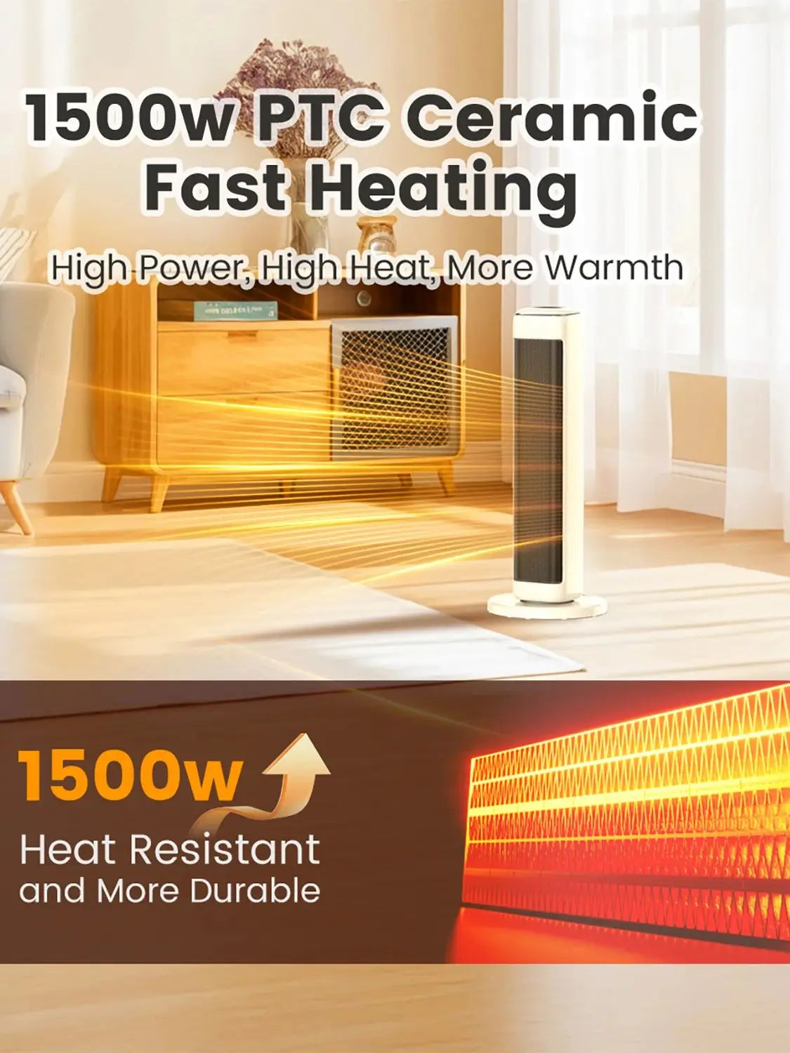 Airmate Ceramic Tower Space Heater With Thermostat For Indoor Use