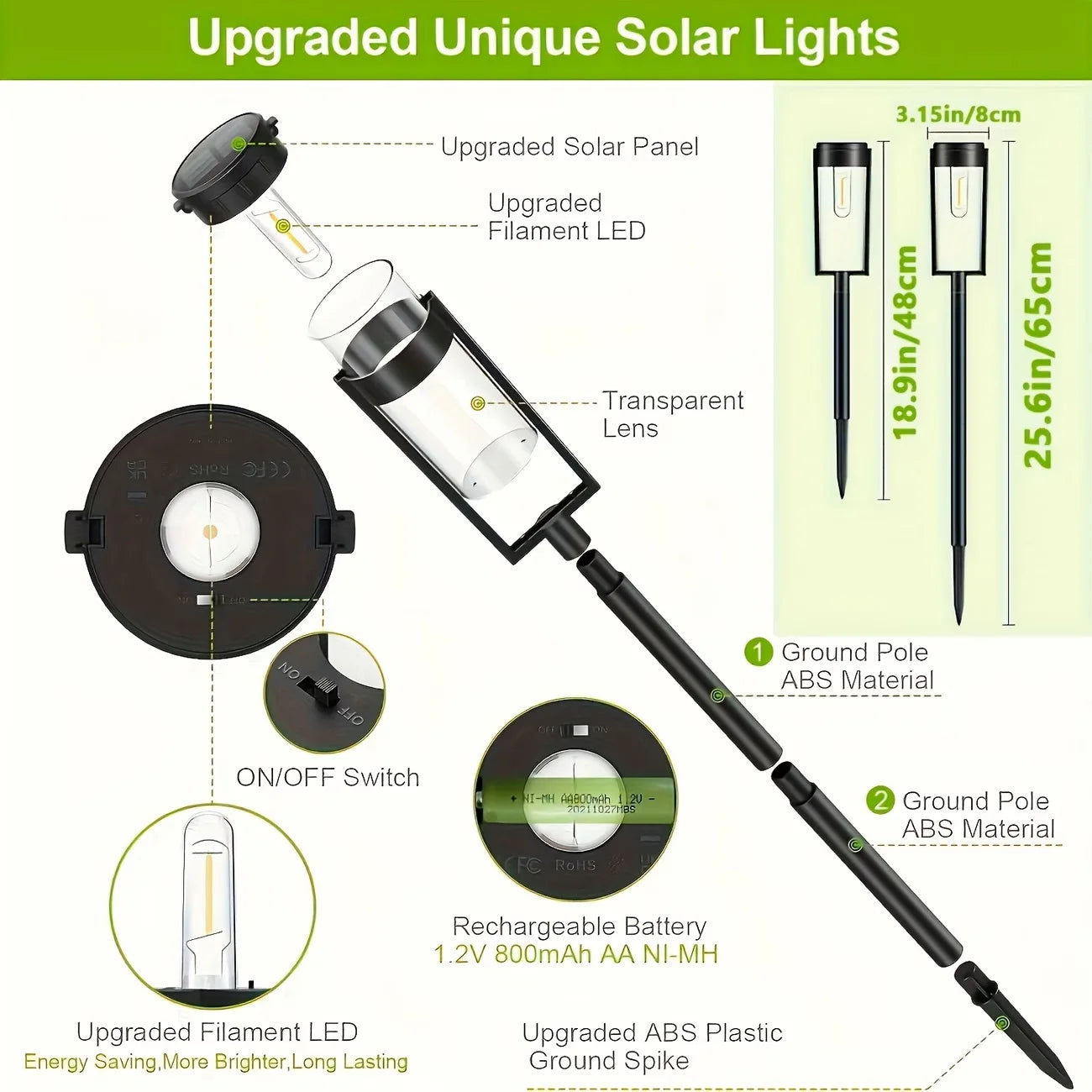 Solar Pathway Lights Outdoor IP65 Waterproof LED Landscape For Driveway