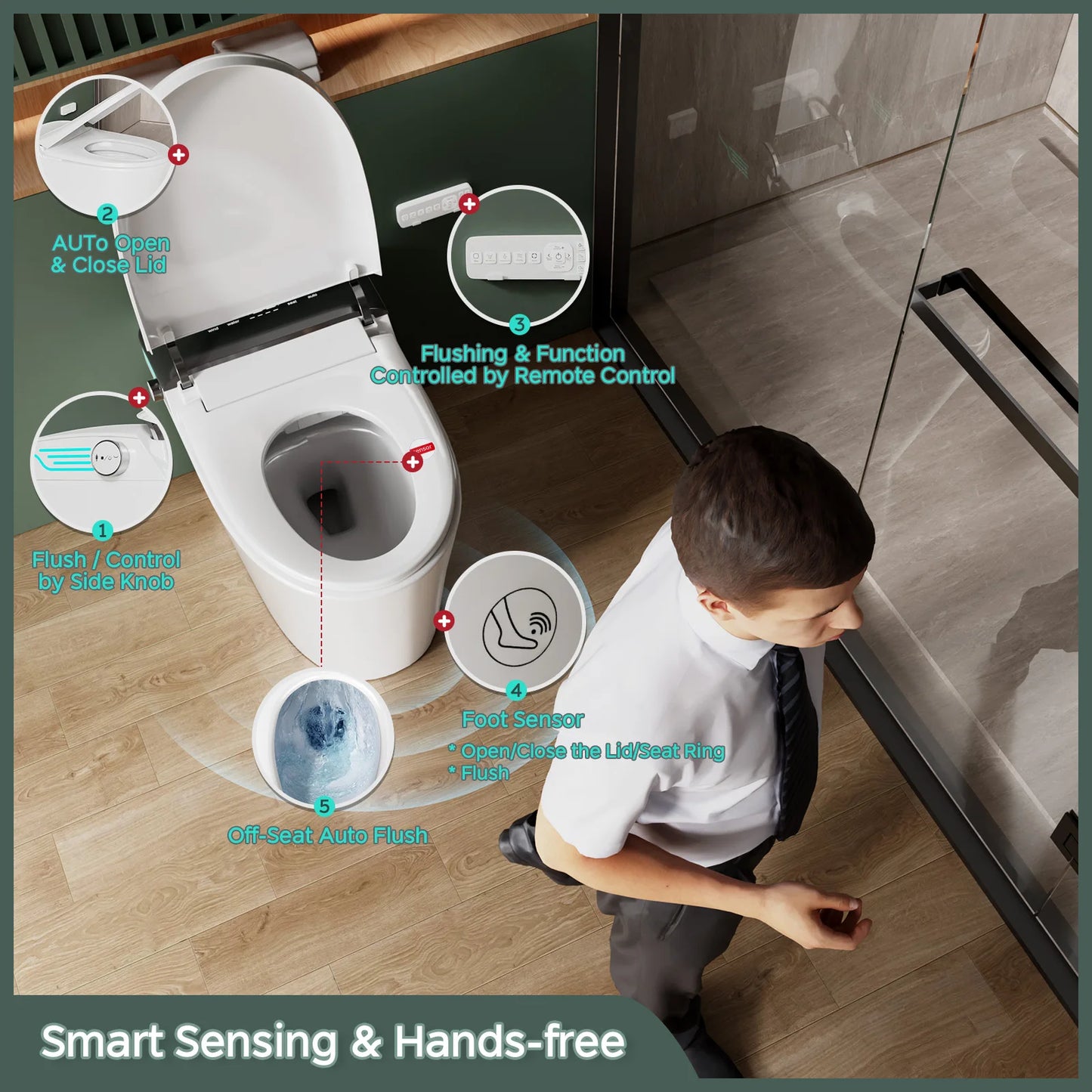 Elongated Smart Toilet With Bidet, Foam Dispenser, Voice Control