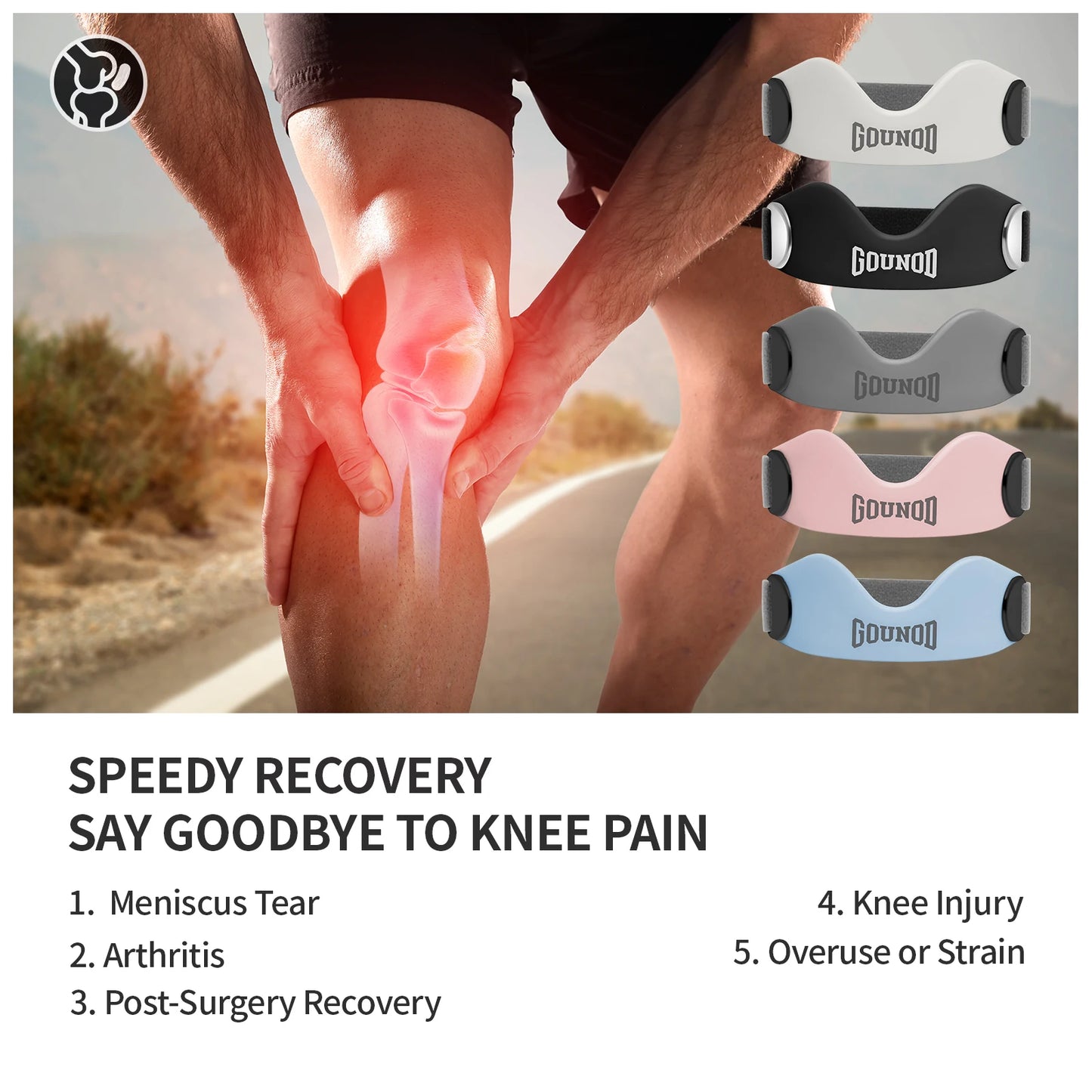 GOUNOD Silicone Patellar Tendon Support Strap Non Slip Knee Pain