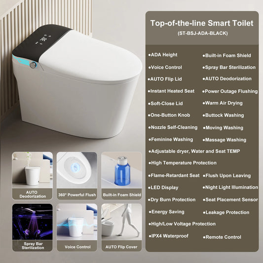 Elongated Smart Toilet With Bidet, Foam Dispenser, Voice Control