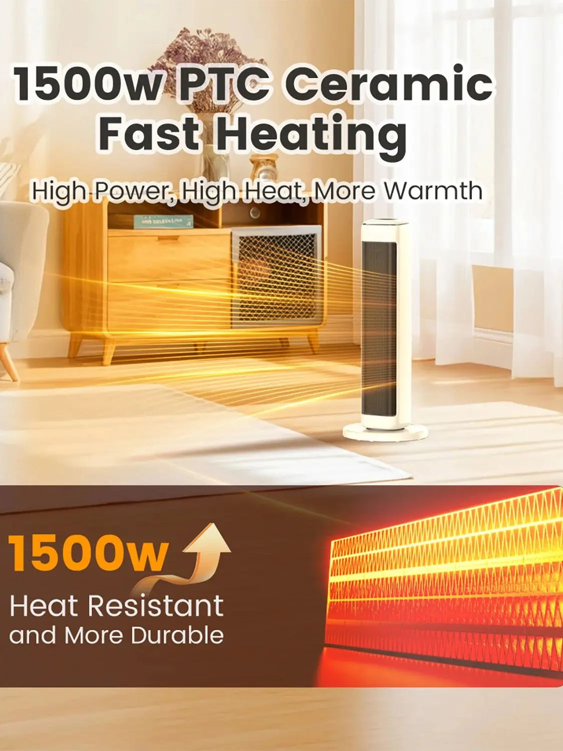 Airmate Ceramic Tower Space Heater With Thermostat For Indoor Use