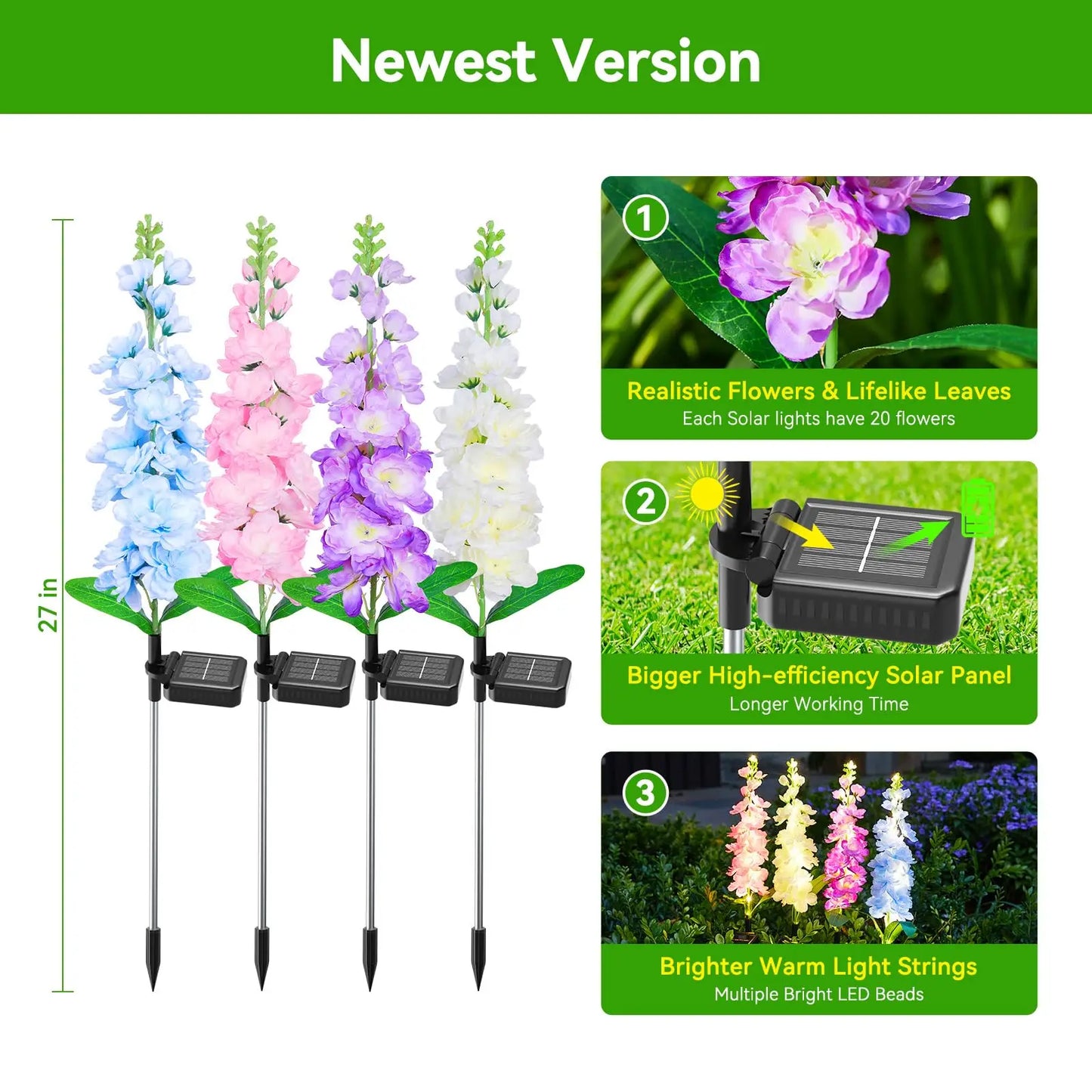 Solar Garden Lights LED Flower Waterproof Yard Decor