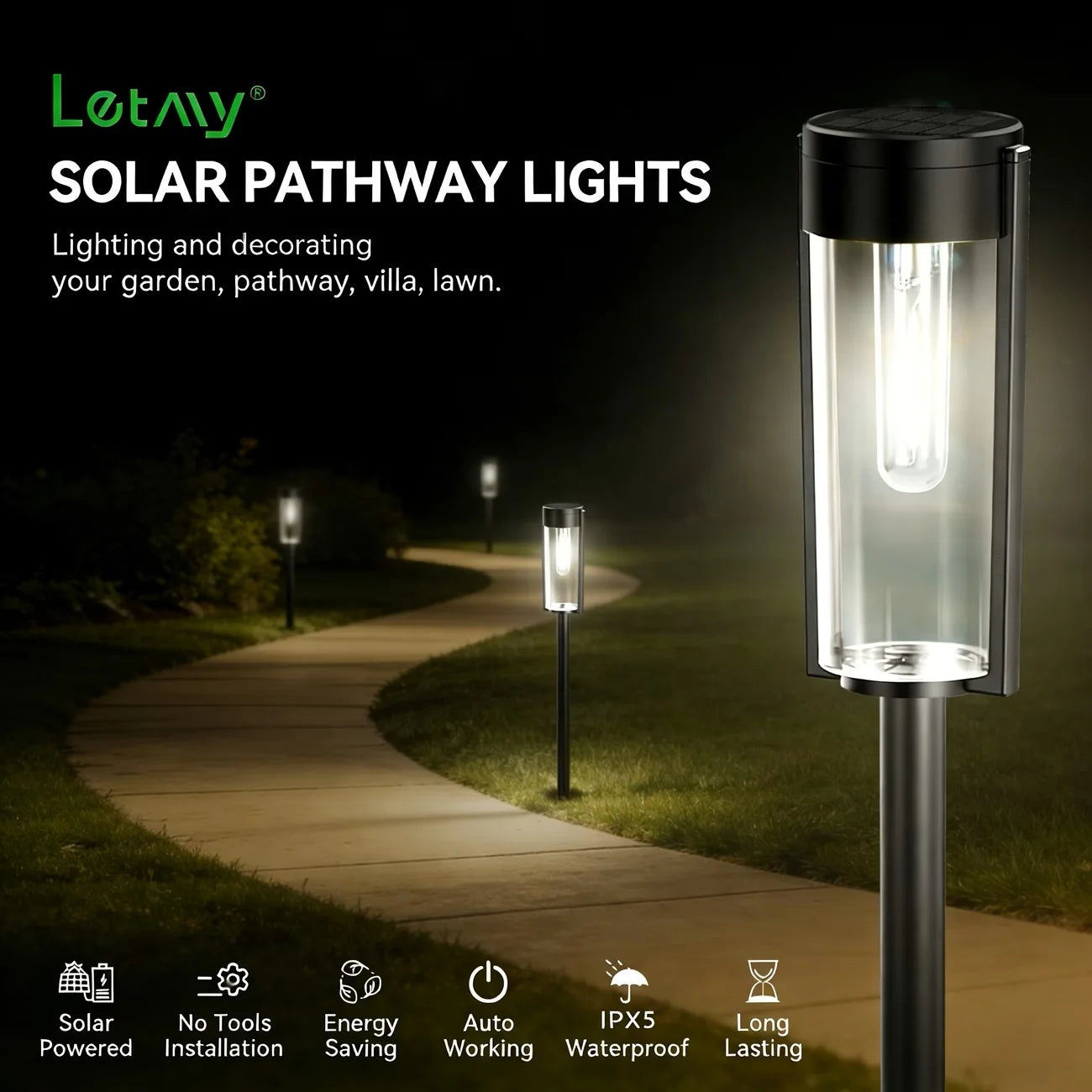 Solar Pathway Lights Outdoor IP65 Waterproof LED Landscape For Driveway