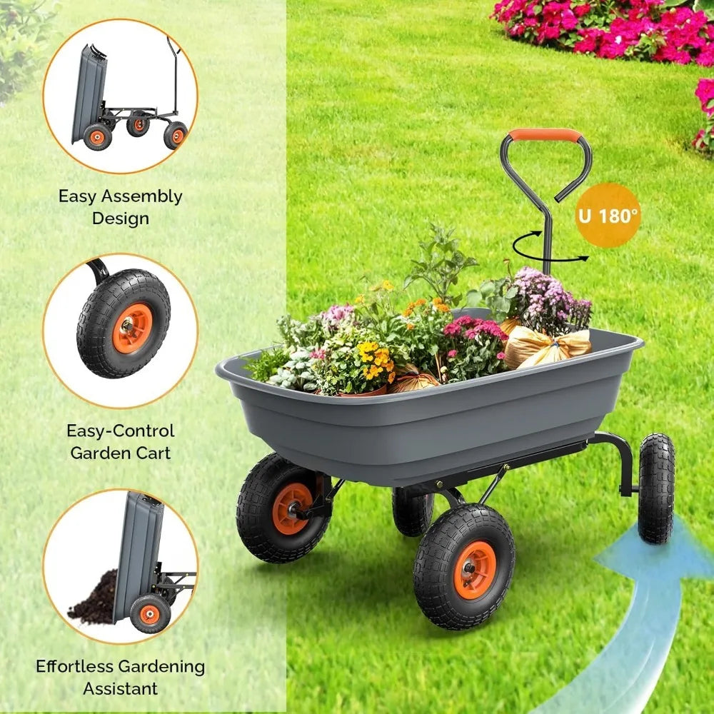 All-Terrain Dump Cart Wagon 600 Lbs Capacity With Quick-Release Dump