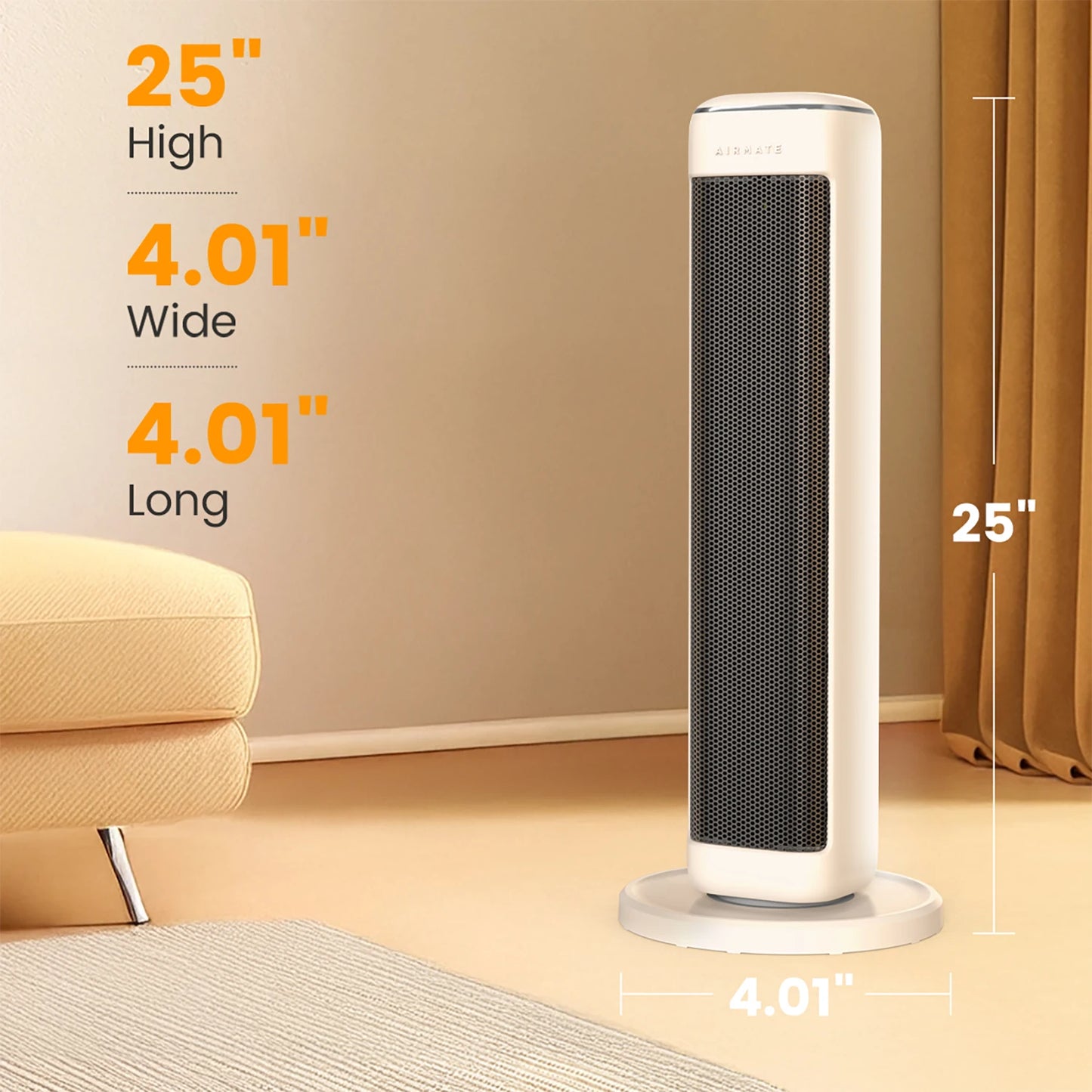 Airmate Ceramic Tower Space Heater With Thermostat For Indoor Use