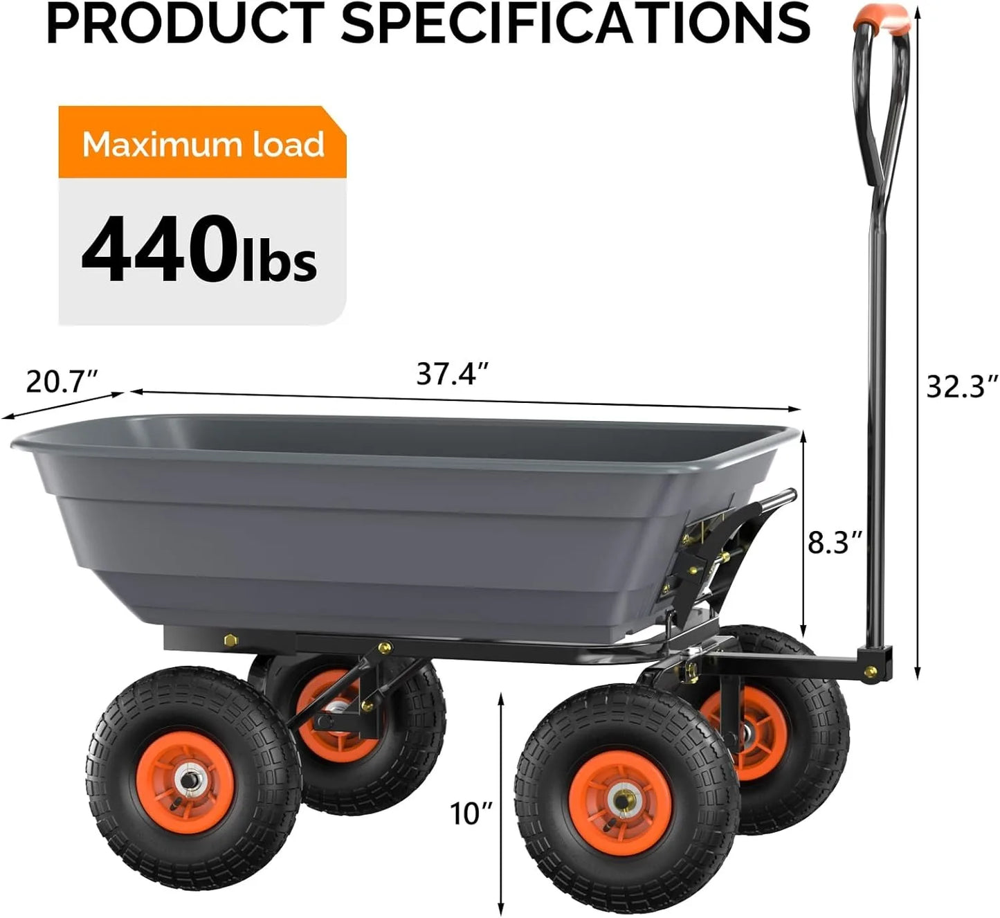 All-Terrain Dump Cart Wagon 600 Lbs Capacity With Quick-Release Dump