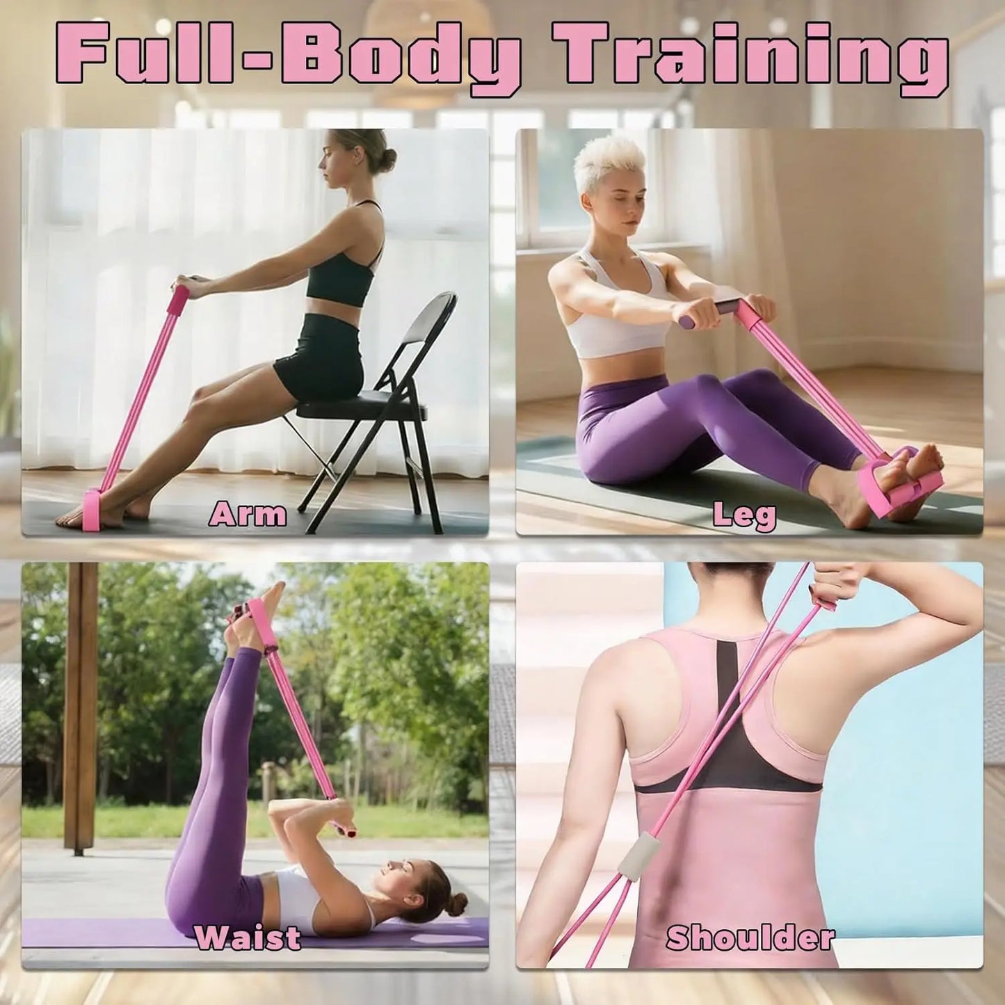 Pedal Resistance Band With Handles 6 Tube Home Workout Gear