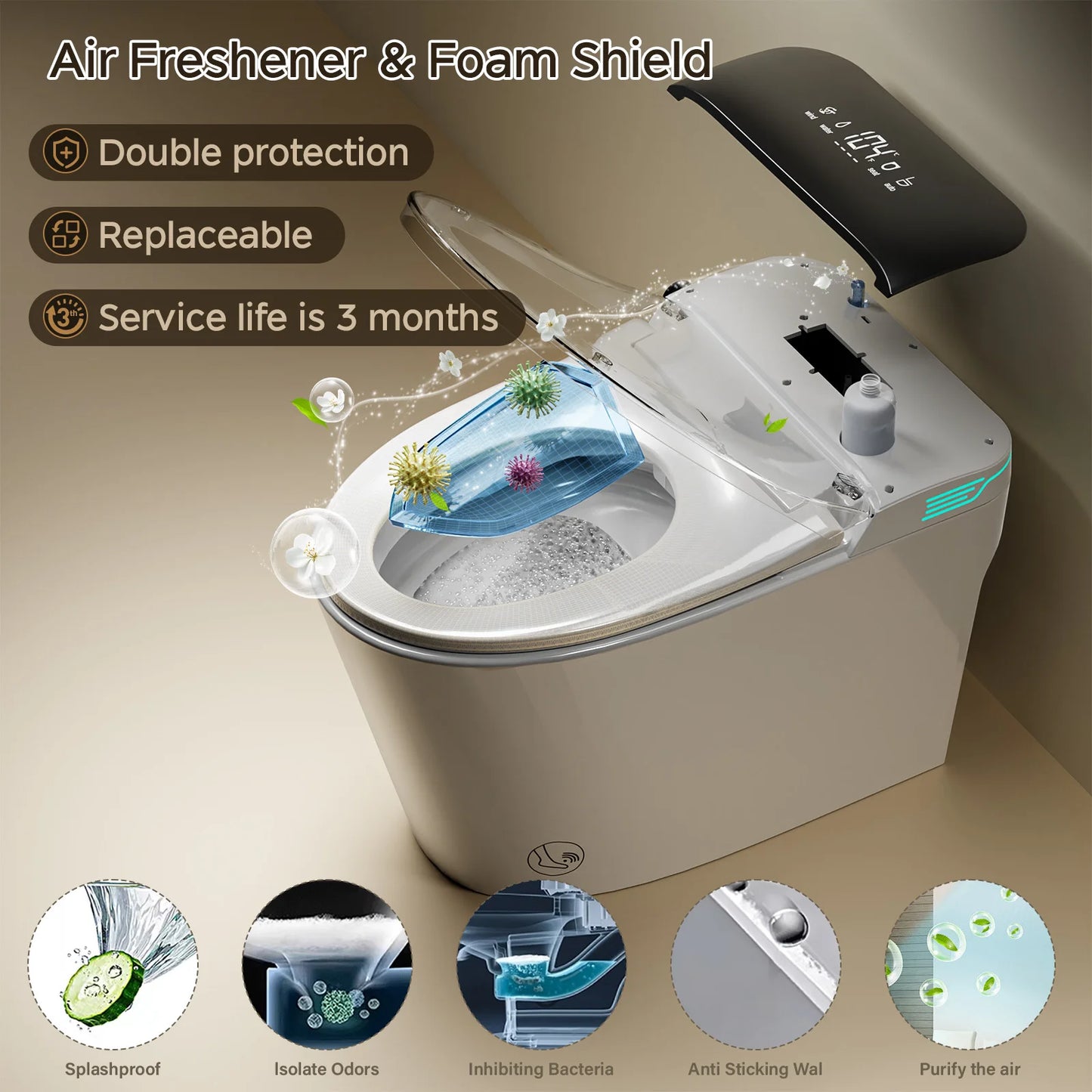 Elongated Smart Toilet With Bidet, Foam Dispenser, Voice Control