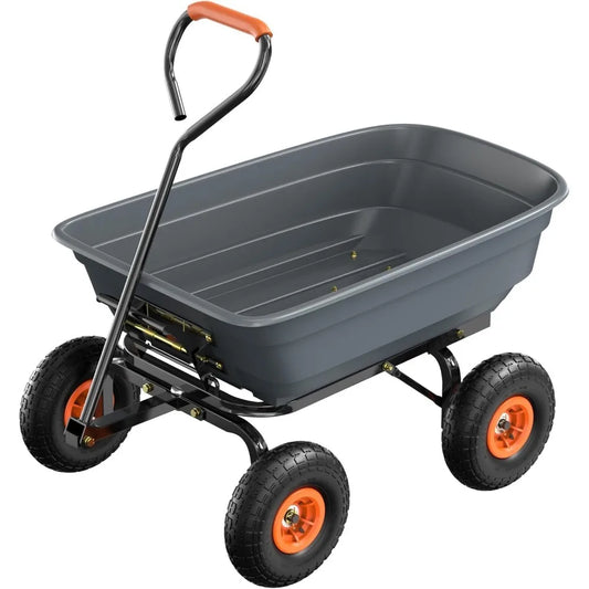 All-Terrain Dump Cart Wagon 600 Lbs Capacity With Quick-Release Dump