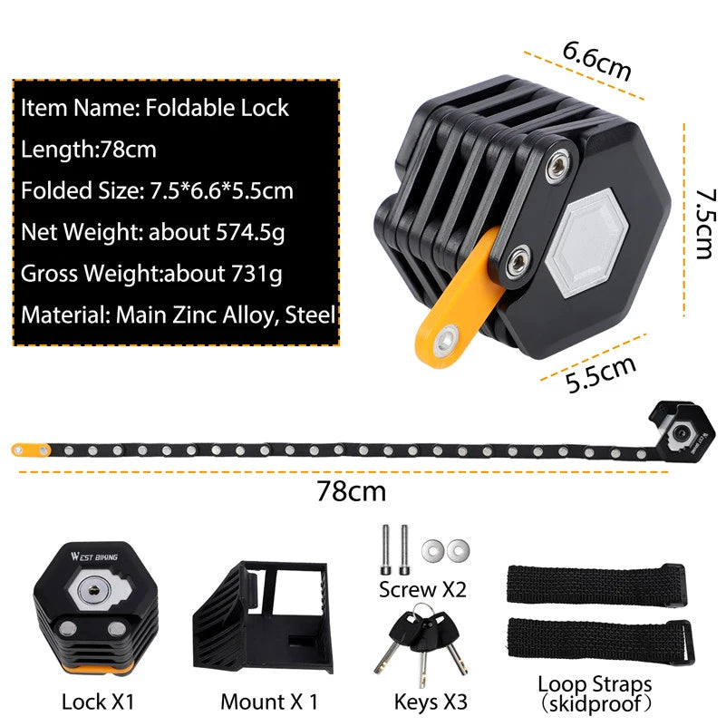 West Biking Foldable Bicycle Lock High Security Anti Theft
