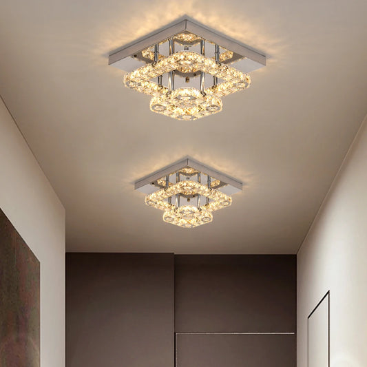 Square Crystal Led Ceiling Lamp Modern Chandelier Indoor Lighting Aisle Corridor Surface Mounted Fixture Home Hotel Loby Decor